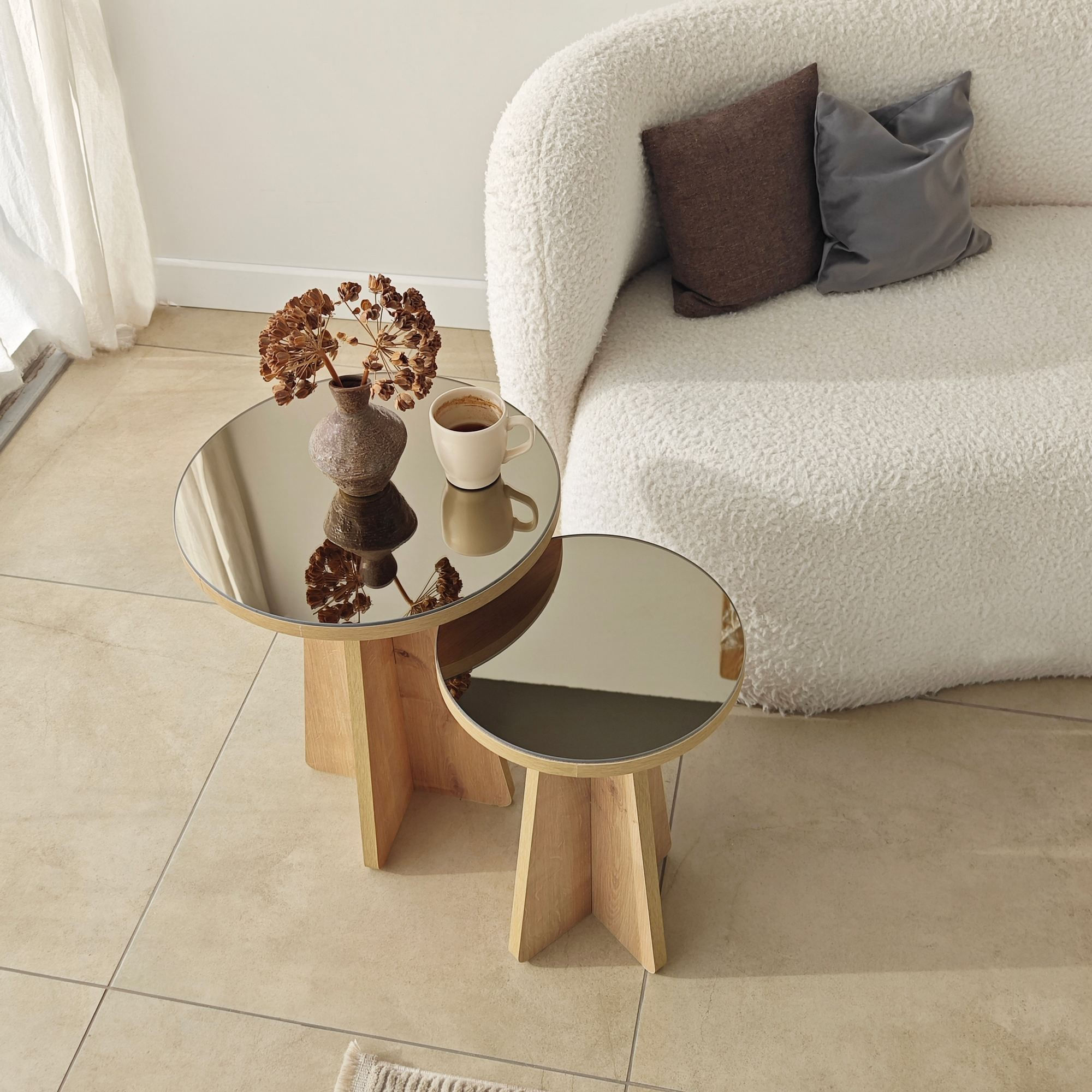 Set masute laterale Luna 2 - bronz, 40 x 50 x 40 cm, bronz stejar safir, PAL melaminat, bronz / saphhire stejar — imaginea 3