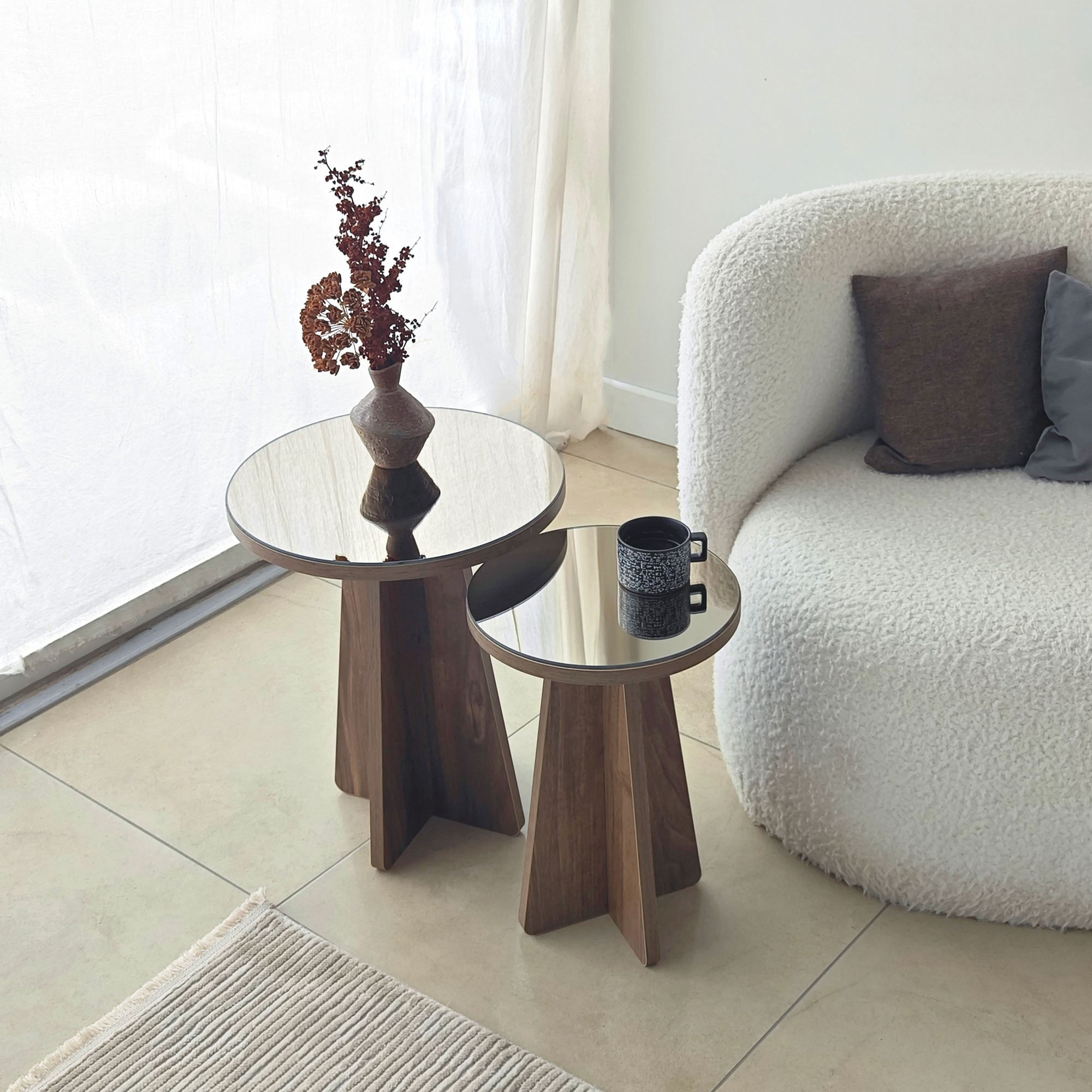 Set masute laterale Luna 2 - bronz, 40 x 50 x 40 cm, PAL melaminat, bronz / nuc — imaginea 3