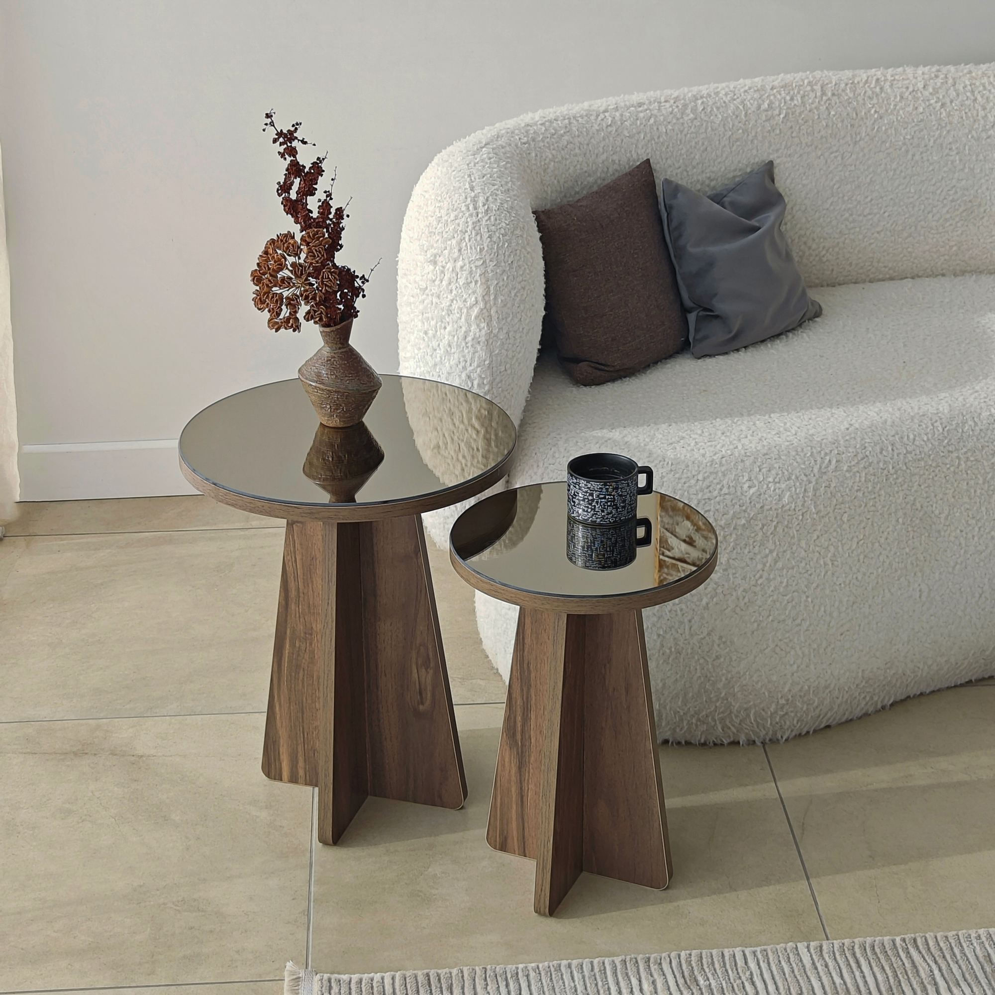 Set masute laterale Luna 2 - bronz, 40 x 50 x 40 cm, PAL melaminat, bronz / nuc — imaginea 4