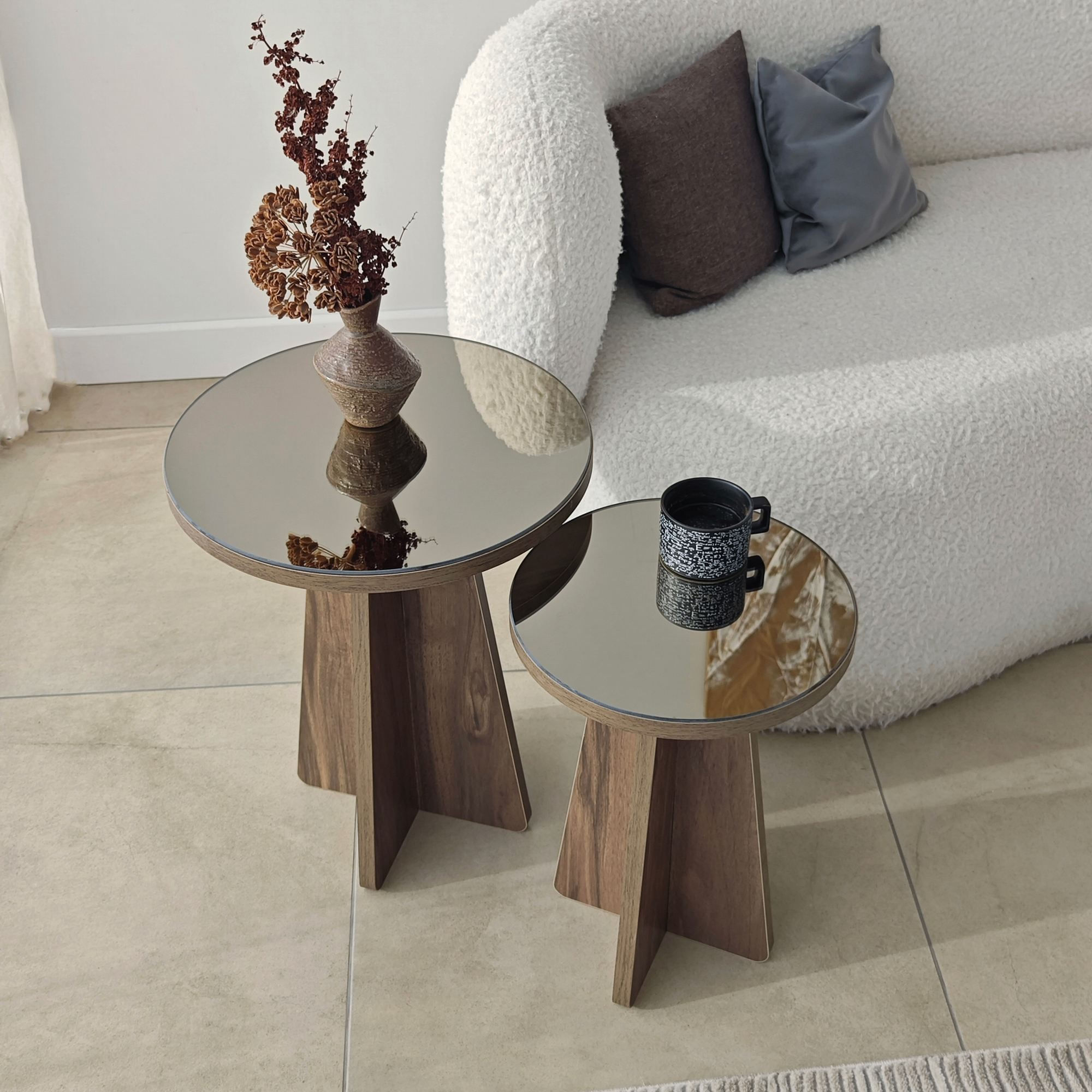 Set masute laterale Luna 2 - bronz, 40 x 50 x 40 cm, PAL melaminat, bronz / nuc — imaginea 6