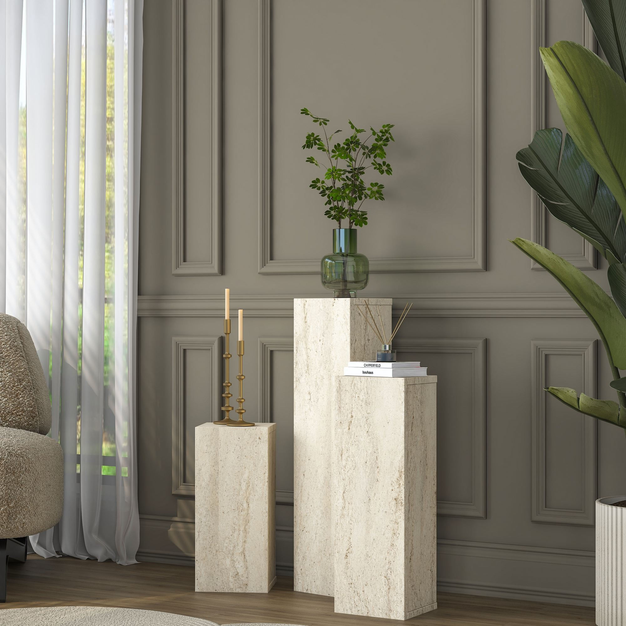 Set masute laterale AD106 - 4710, 20 x 80 x 18,2 cm, travertin, PAL — imaginea 3