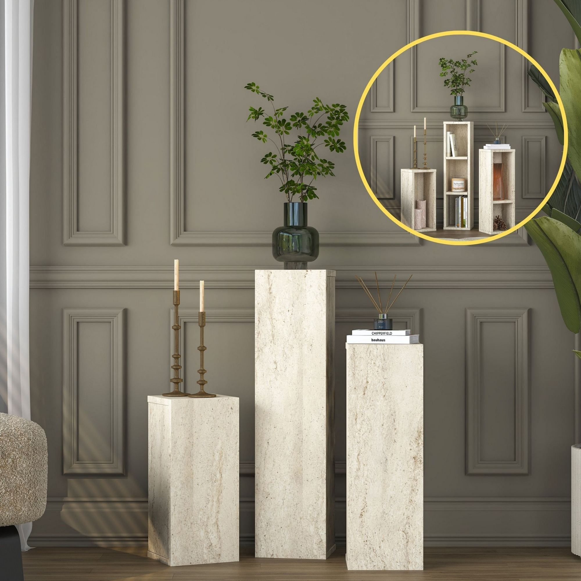 Set masute laterale AD106 - 4710, 20 x 80 x 18,2 cm, travertin, PAL — imaginea 10