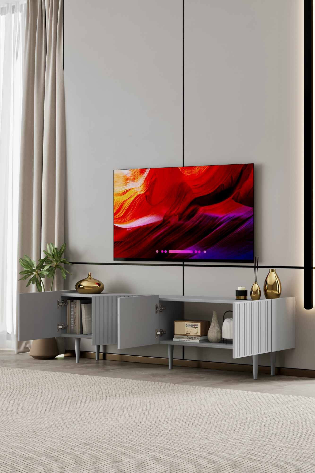 Comoda TV Capella 160, 160 x 50 x 29 cm, gri deschis, MDF, capacitate 29 kg, light gri — imaginea 4