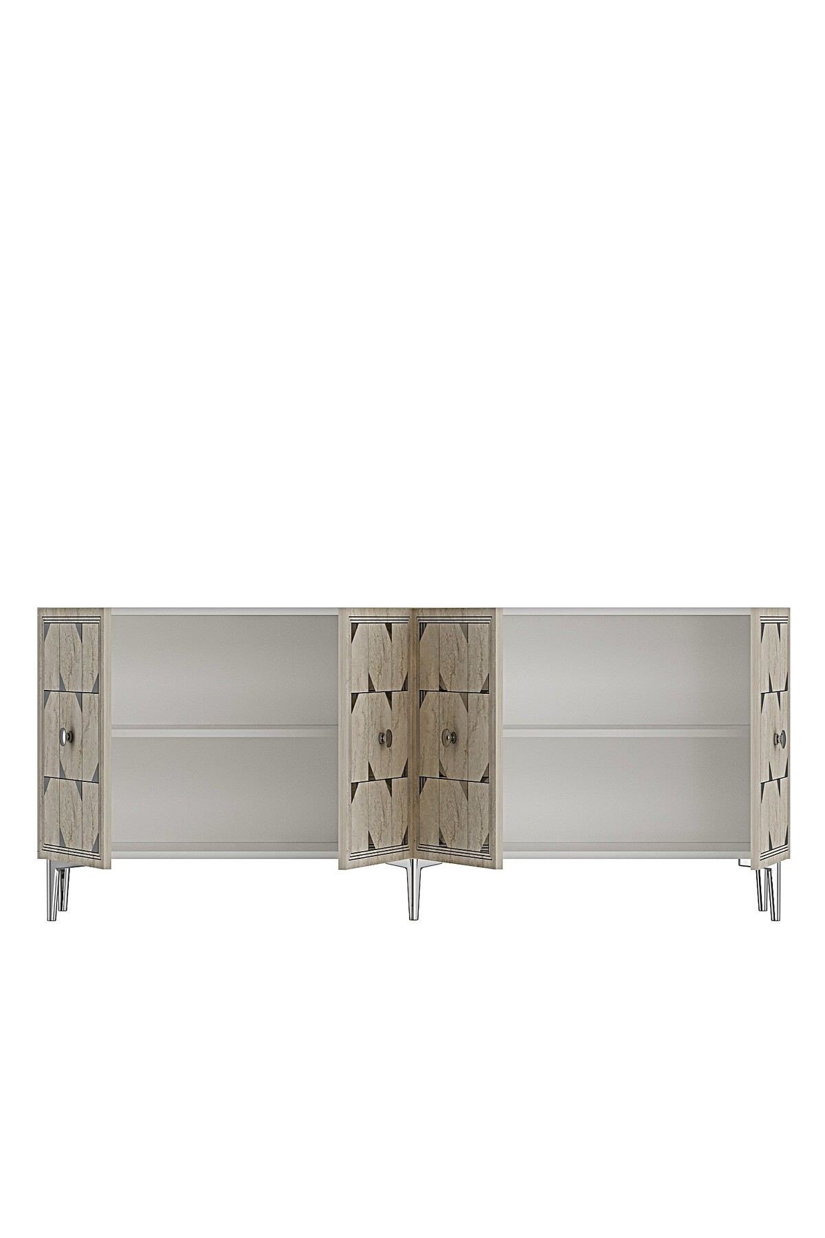 Consola Moka 180, 180 x 75 x 32 cm, alb travertin argintiu, PAL melaminat, oglinda inclusa, alb / travertin / silver — imaginea 7