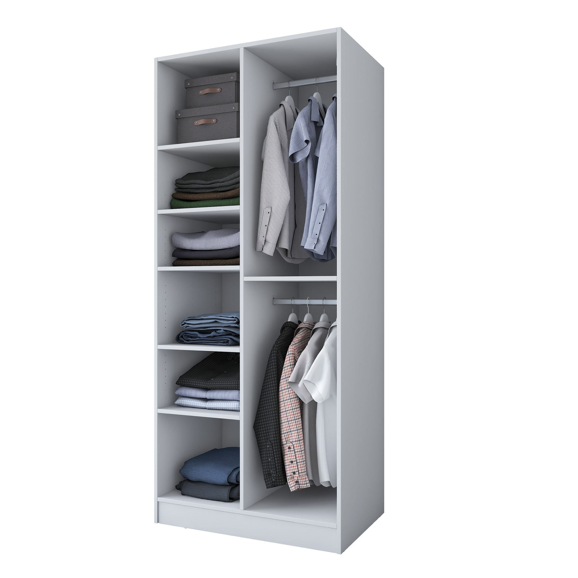 Dulap haine BA222, 90 x 210 x 57,5 cm, alb, PAL, spatiu de depozitare, fixare pe perete — imaginea 2