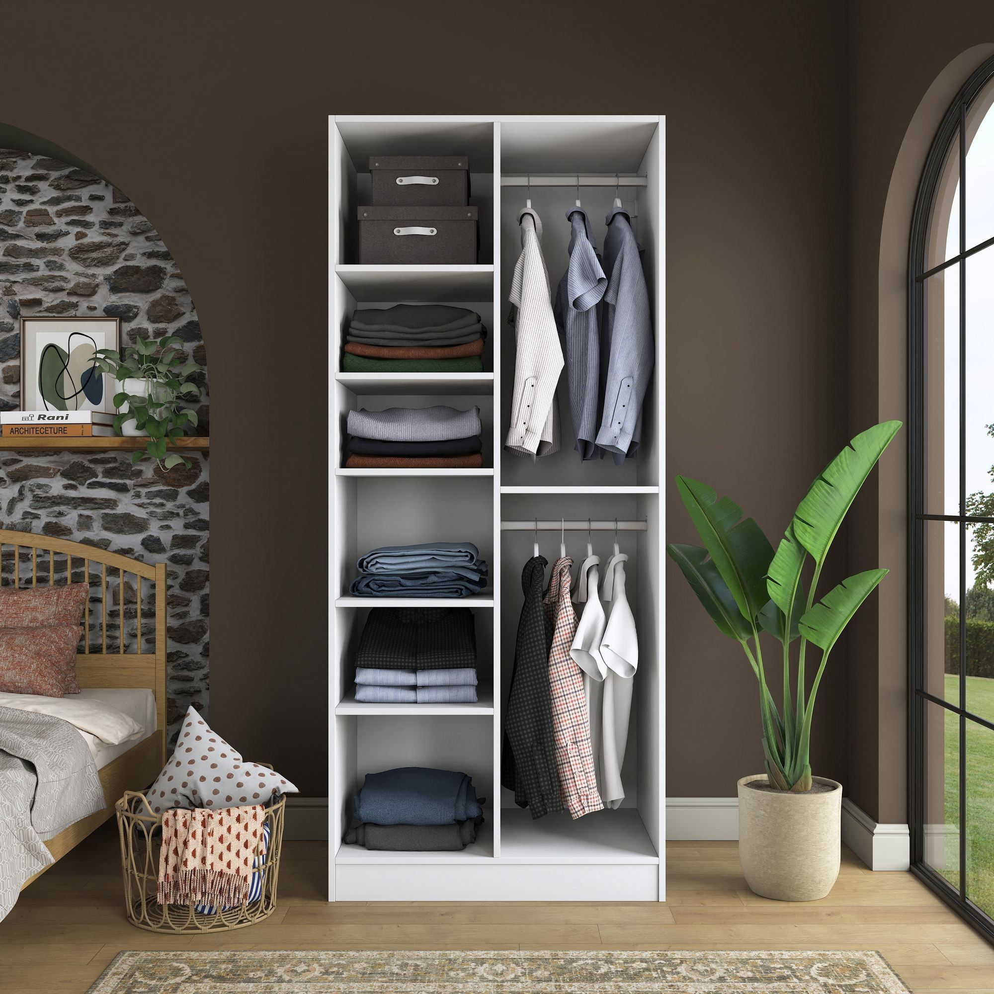 Dulap haine BA222, 90 x 210 x 57,5 cm, alb, PAL, spatiu de depozitare, fixare pe perete — imaginea 6