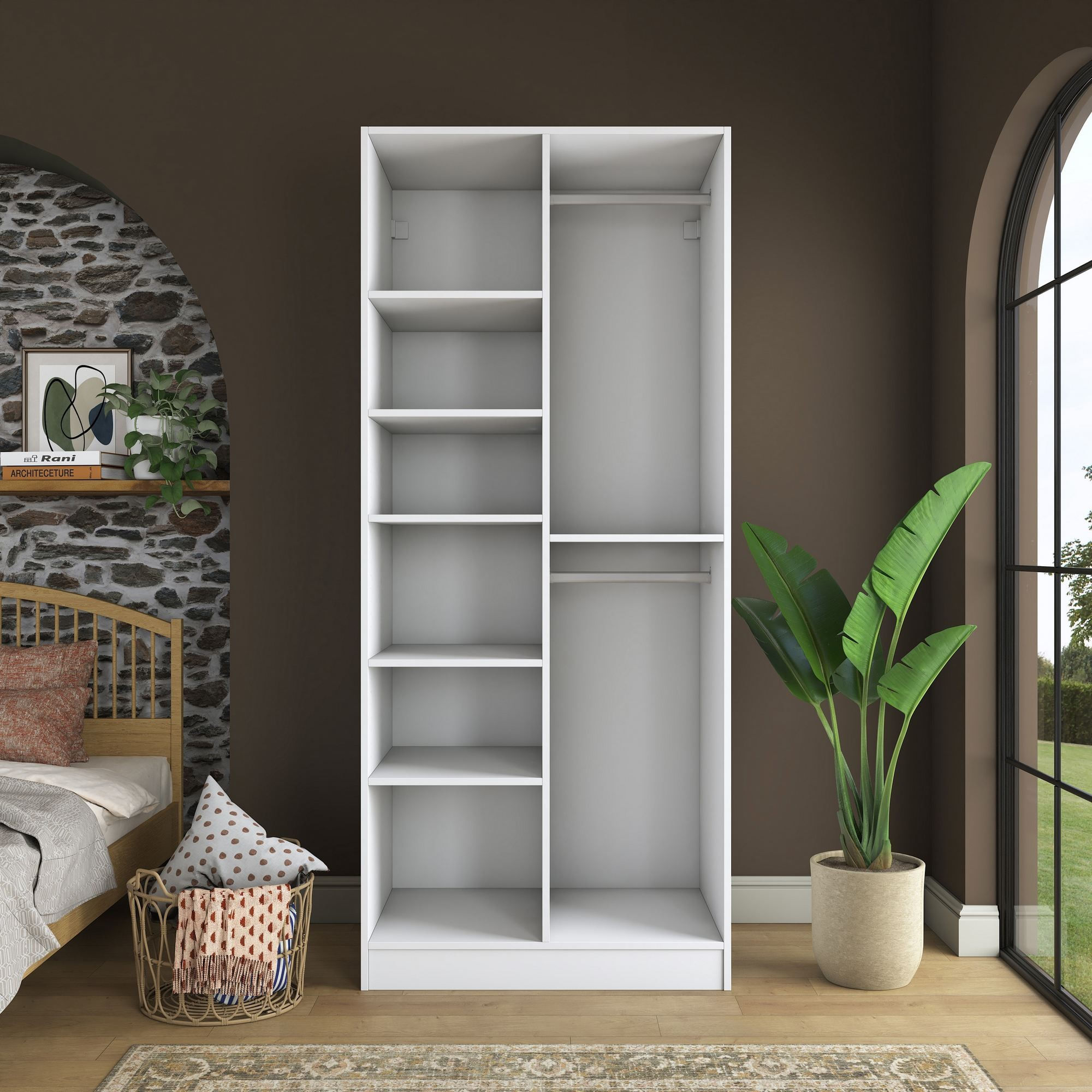 Dulap haine BA222, 90 x 210 x 57,5 cm, alb, PAL, spatiu de depozitare, fixare pe perete — imaginea 7