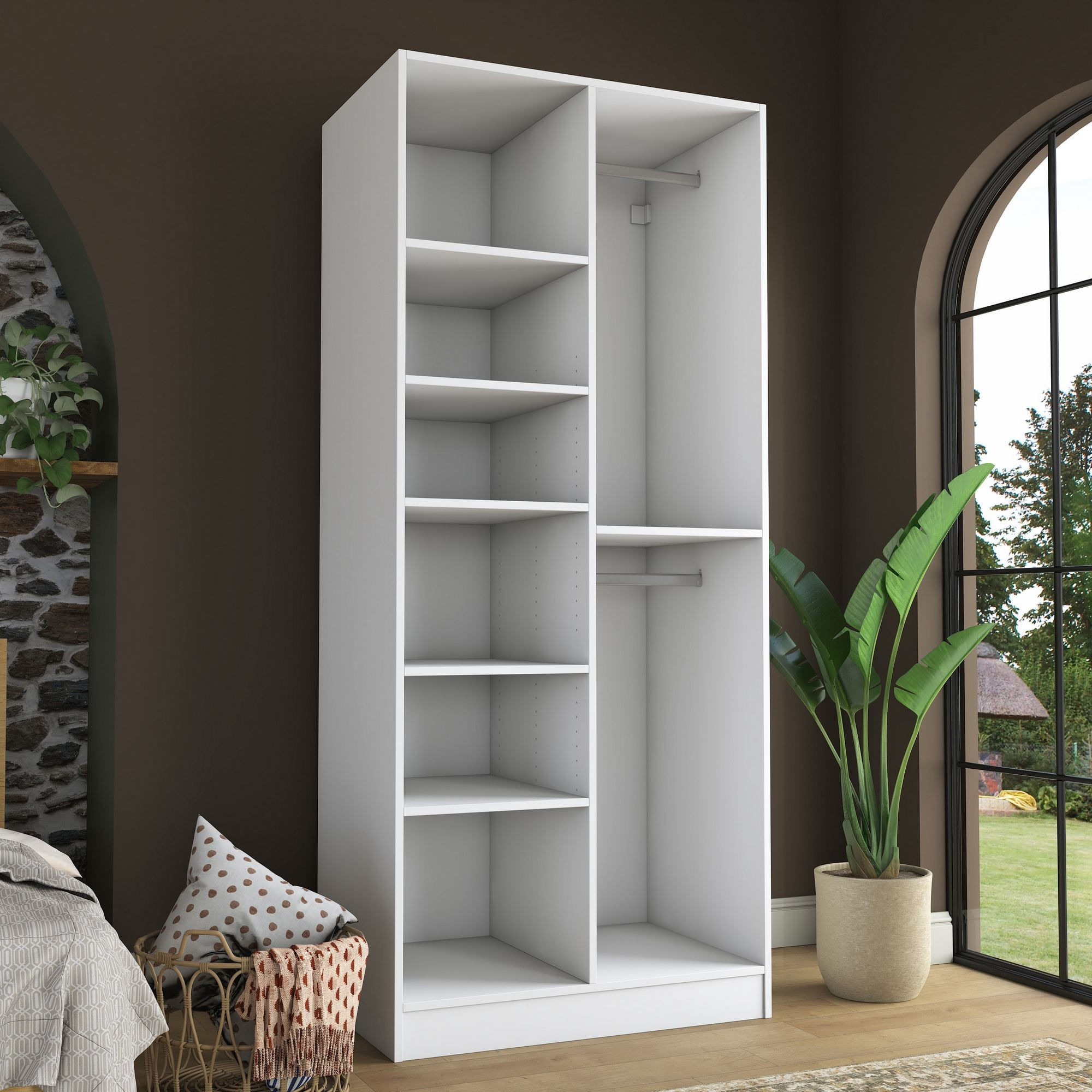 Dulap haine BA222, 90 x 210 x 57,5 cm, alb, PAL, spatiu de depozitare, fixare pe perete — imaginea 8