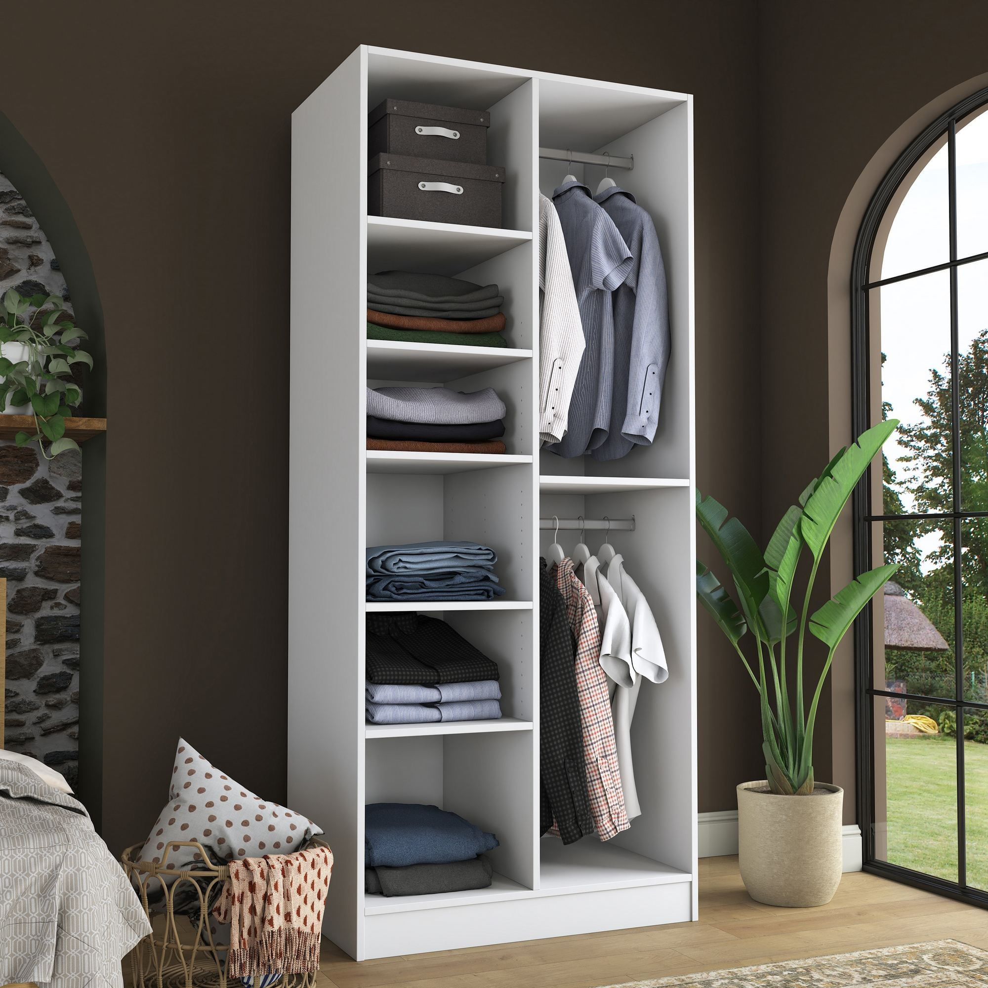 Dulap haine BA222, 90 x 210 x 57,5 cm, alb, PAL, spatiu de depozitare, fixare pe perete — imaginea 9
