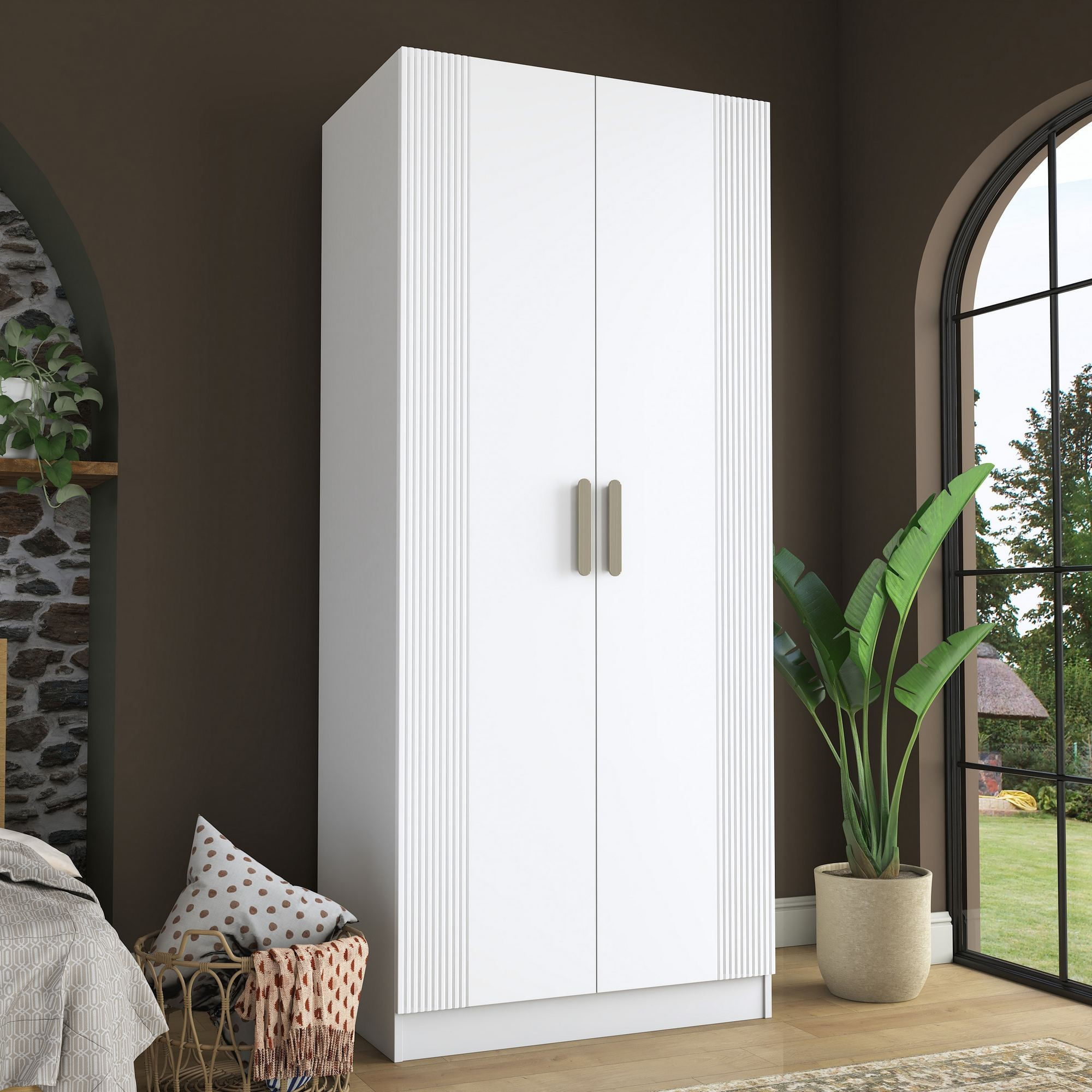 Dulap haine BA222, 90 x 210 x 57,5 cm, alb, PAL, spatiu de depozitare, fixare pe perete — imaginea 10