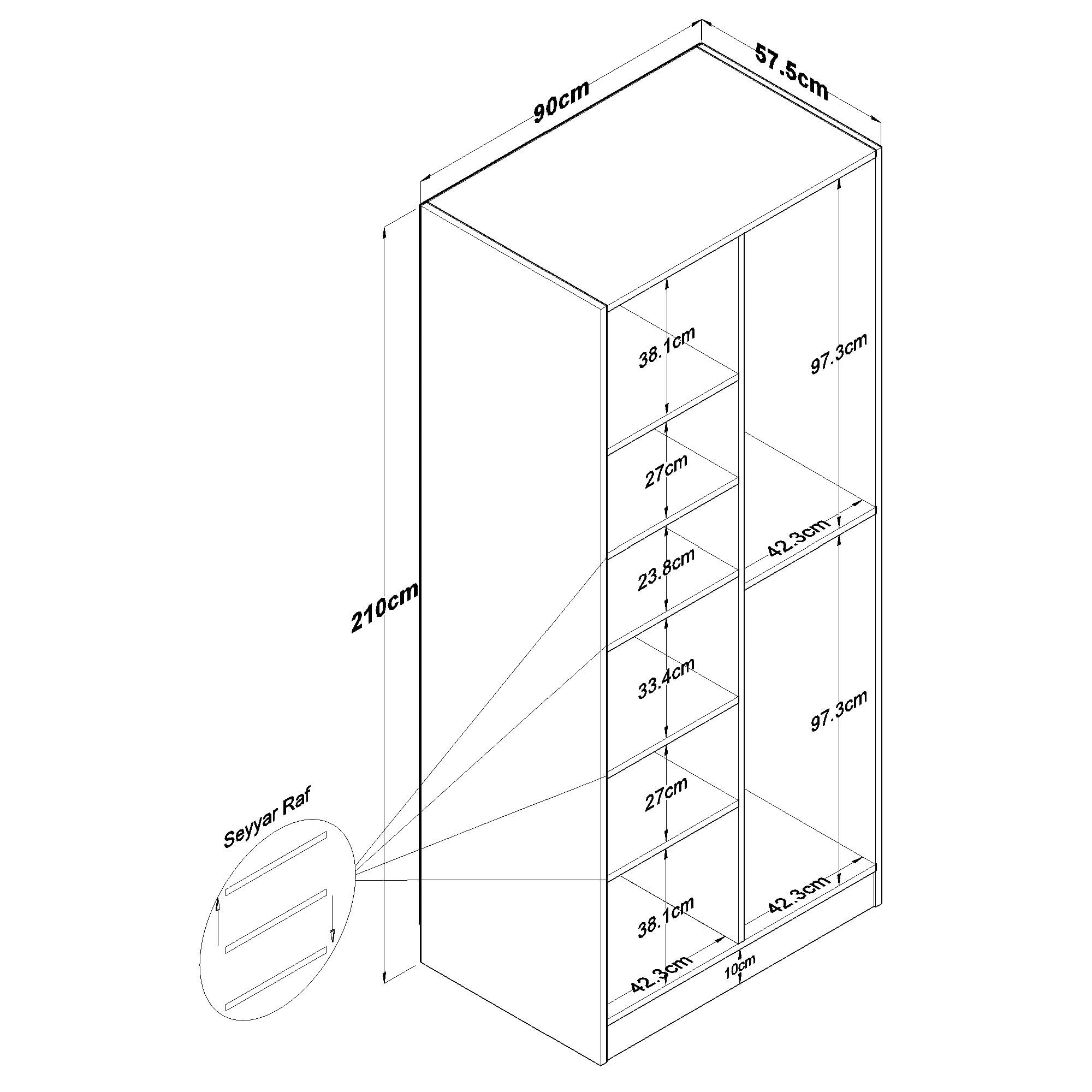 Dulap haine BA222, 90 x 210 x 57,5 cm, alb, PAL, spatiu de depozitare, fixare pe perete — imaginea 12
