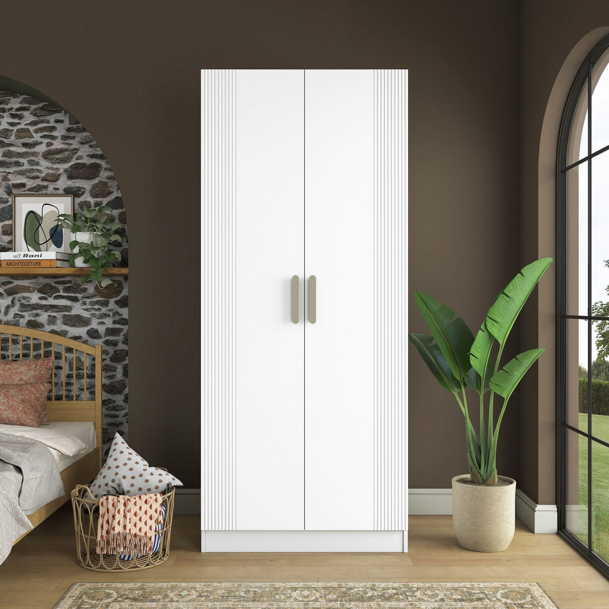 Dulap haine BA222, 90 x 210 x 57,5 cm, alb, PAL, spatiu de depozitare, fixare pe perete — imaginea 13