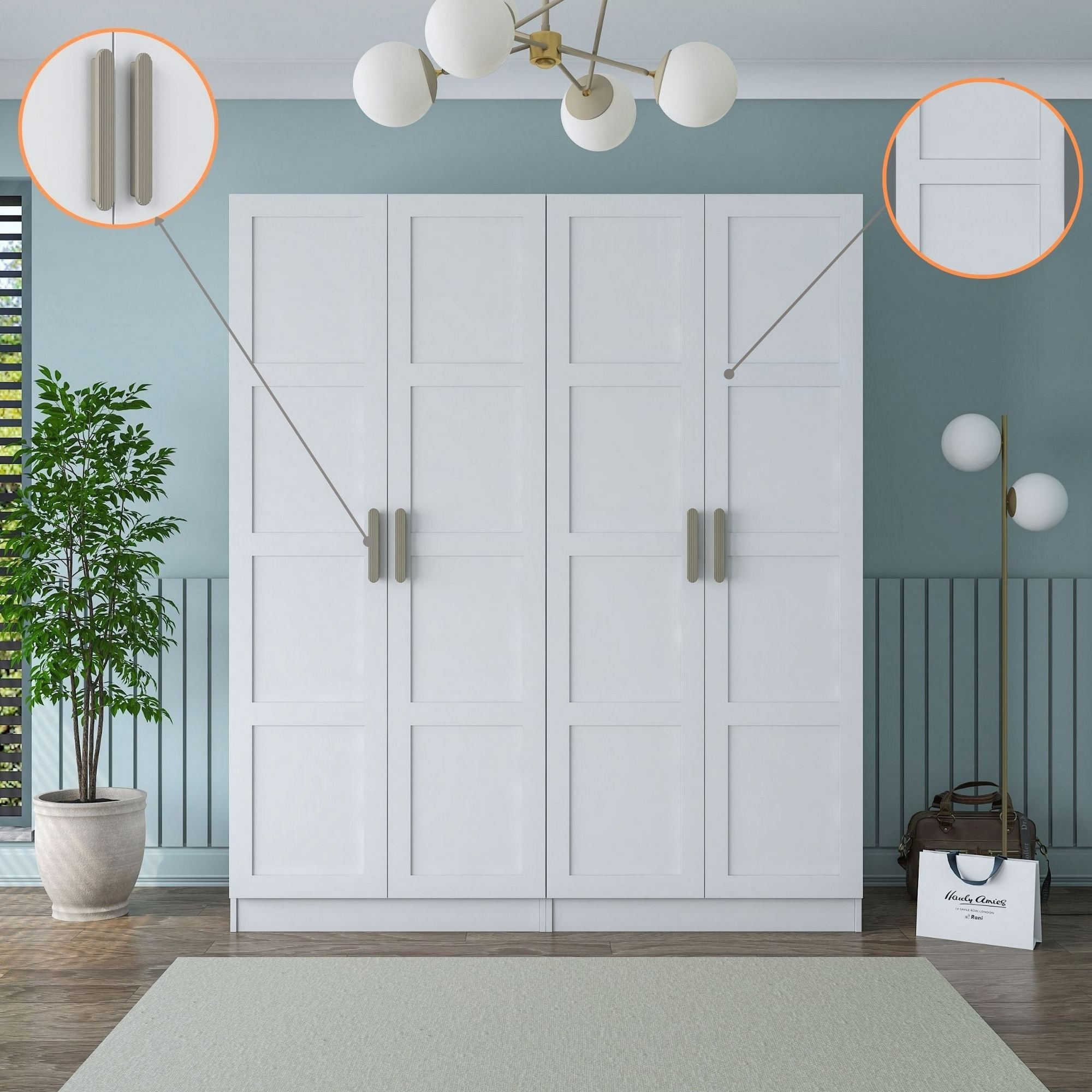 Dulap haine BA194, 180 x 210 x 57,5 cm, alb, PAL, spatiu de depozitare, fixare pe perete — imaginea 4