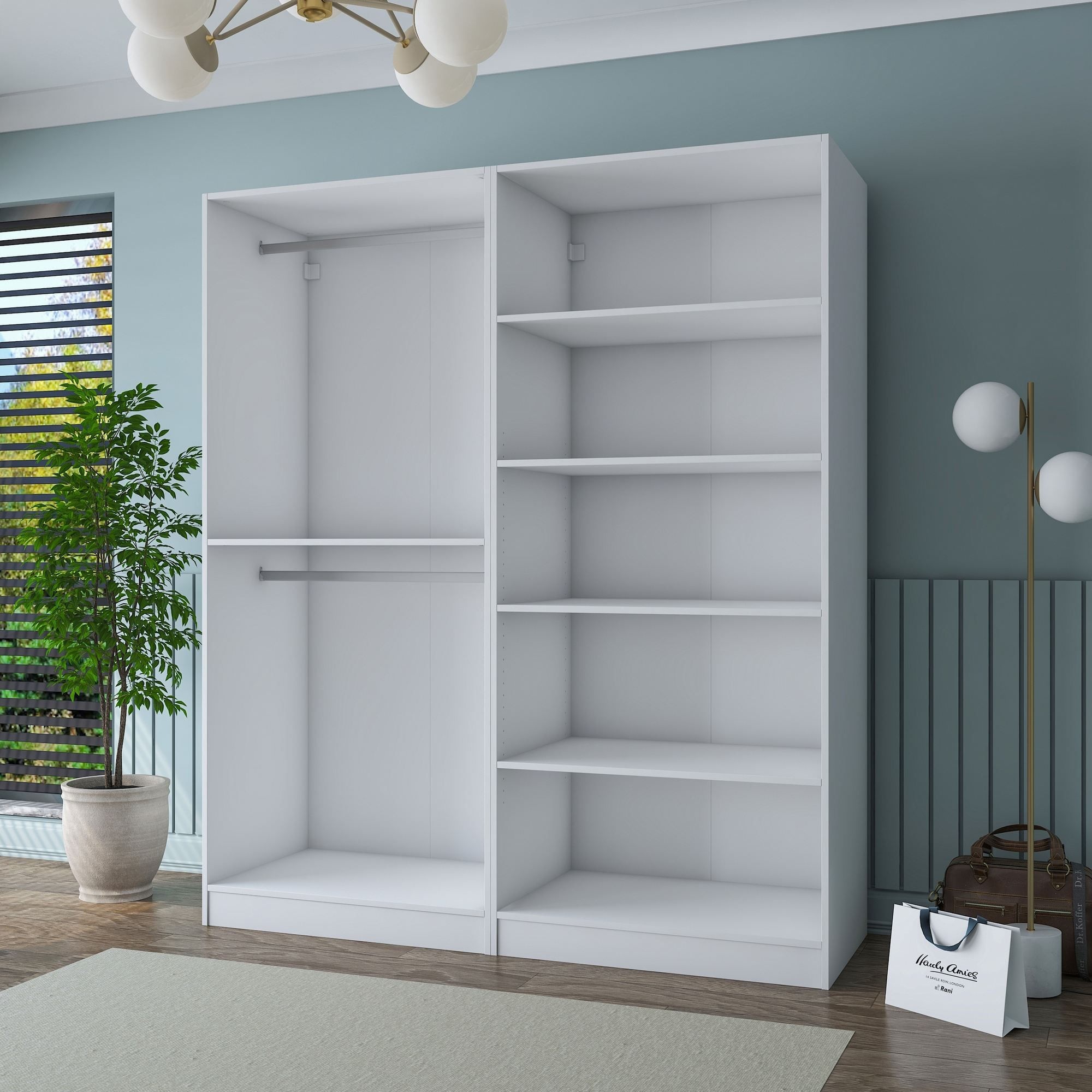 Dulap haine BA194, 180 x 210 x 57,5 cm, alb, PAL, spatiu de depozitare, fixare pe perete — imaginea 10
