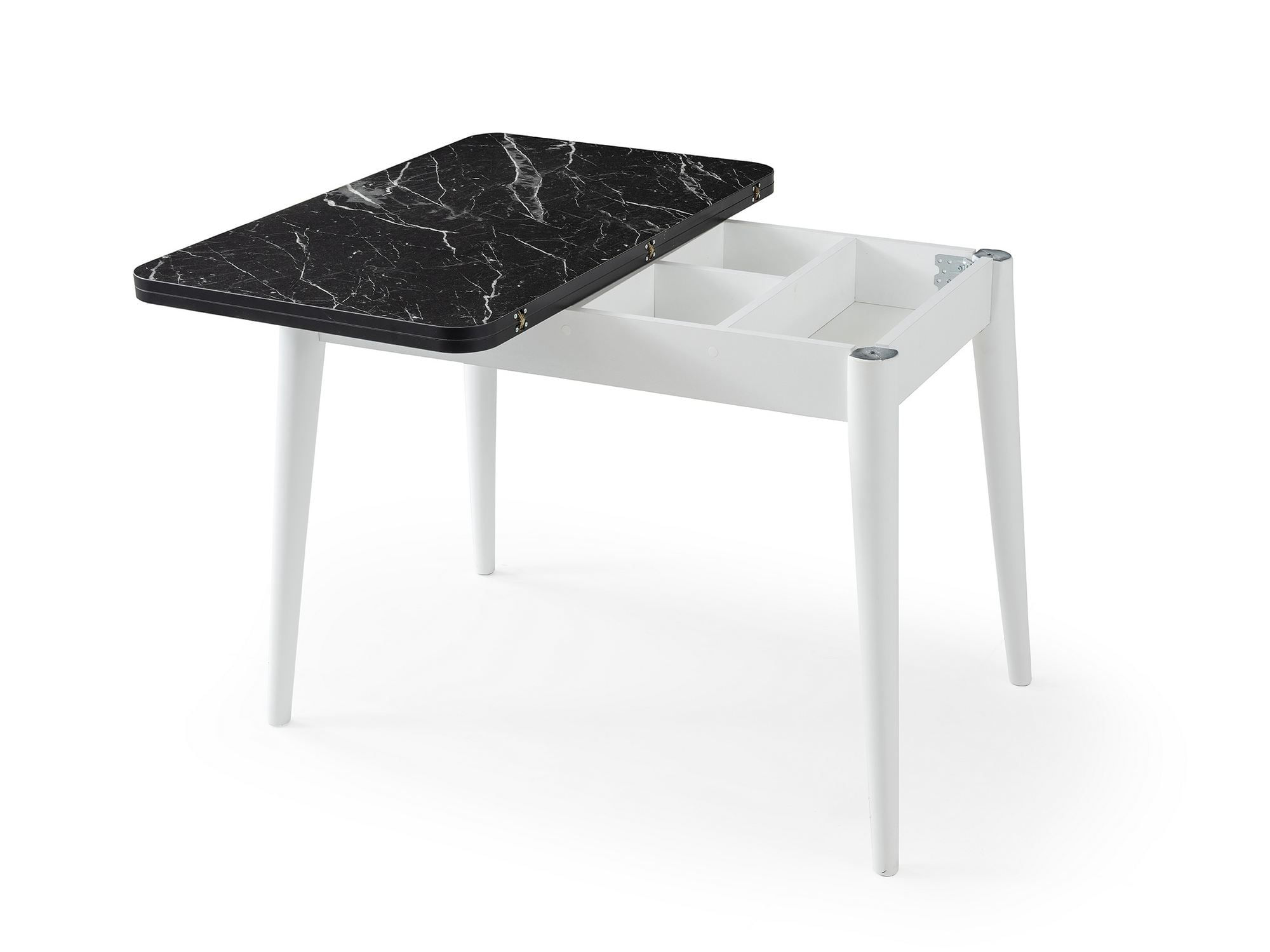 Masa dining Dolunay, 100 x 75 x 60 cm, negru marmura alb, PAL melaminat, capacitate 100 kg, negru marble / alb — imaginea 3
