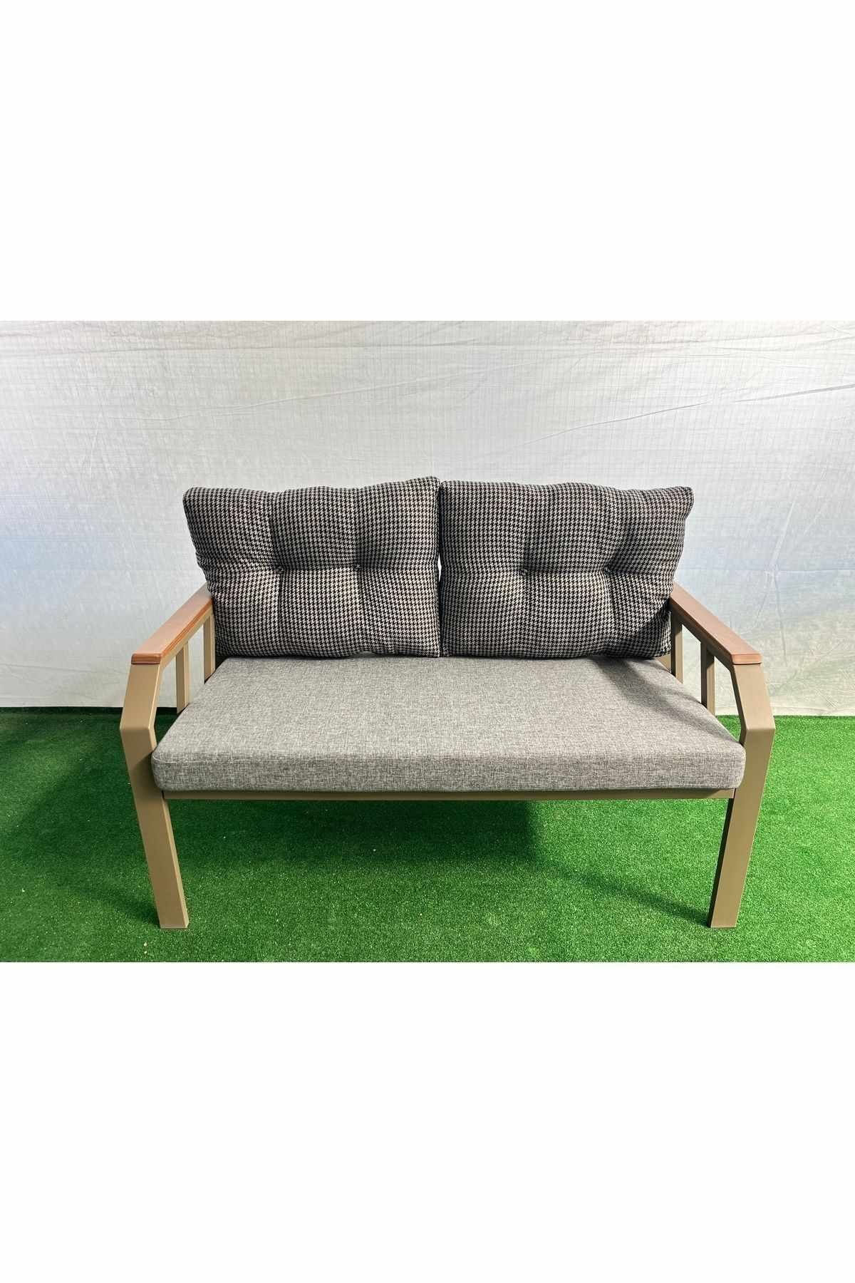 Set lounge gradina Nergiz 2+1+1 - Dogtooth, Gold, 120 x 78 x 58 cm, negru alb auriu, metal, negru / alb / gold — imaginea 3
