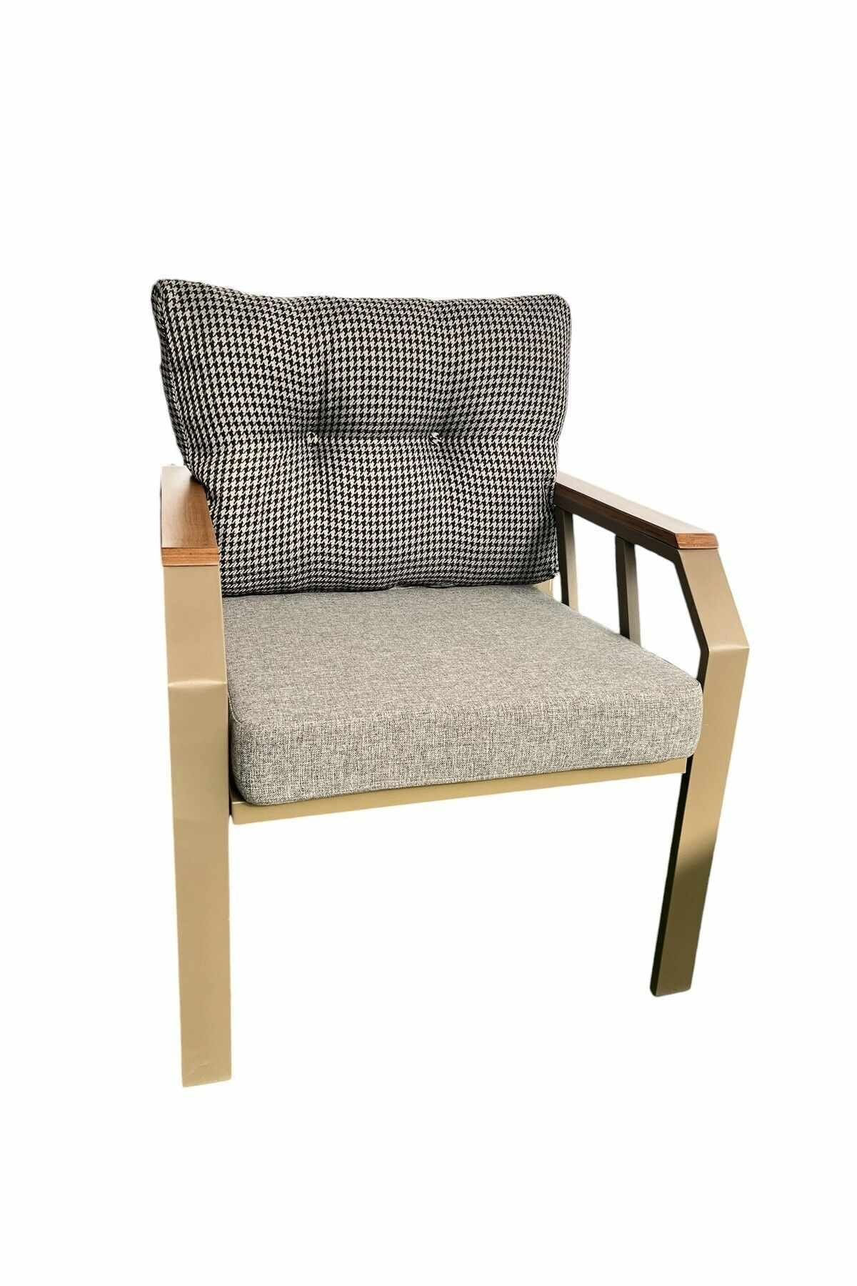 Set lounge gradina Nergiz 2+1+1 - Dogtooth, Gold, 120 x 78 x 58 cm, negru alb auriu, metal, negru / alb / gold — imaginea 8