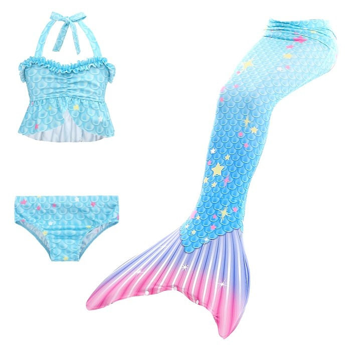 Set 3 piese costum de baie Sirena Ariel, Stele de Mare, Include top, slip si coada - THK® - 150 cm - 11+ ani
