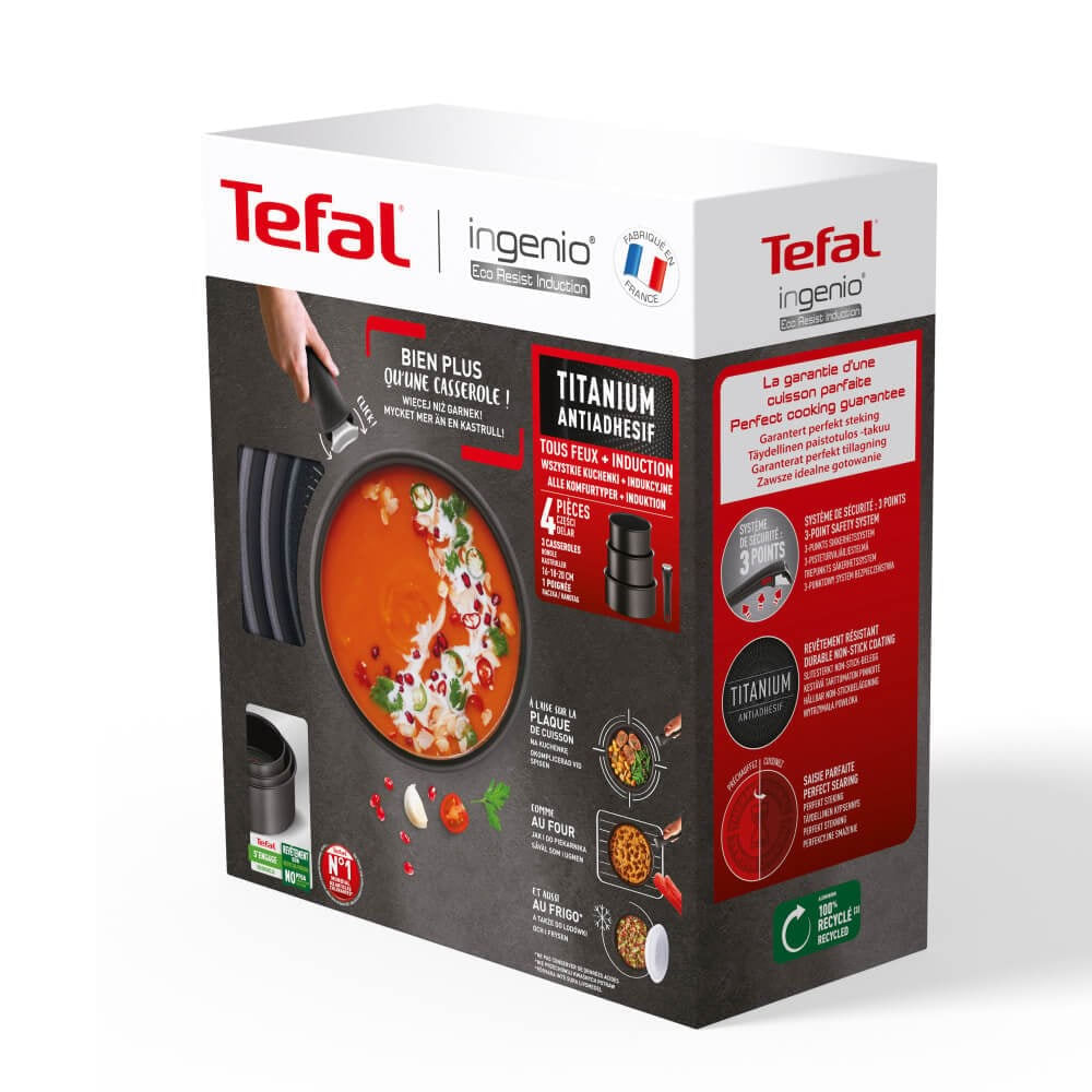 Set de 4 piese Tefal Ingenio Eco Resist L3979202, cratita de 16/18/20 cm, maner detasabil, indicator Thermo-Signal — imaginea 8