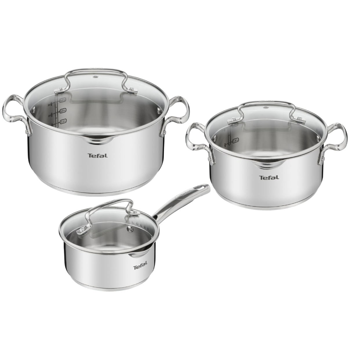 Set de 6 piese Tefal Duetto+ G719S655, oale cu capac de sticla 20 / 24 cm, cratita cu capac de sticla 16 cm, inox — imaginea 4