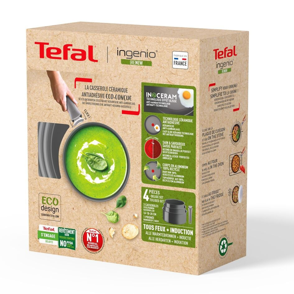 Set 4 piese Tefal Ingenio Renew L2609402, oale 16 / 18 / 20 cm, maner detasabil, inductie, invelis antiaderent ceramic — imaginea 9