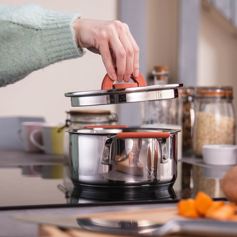Set 6 piese Tefal Opti'Space G720S674, cratita 18 cm, oala 20/24 cm, 3 capace de sticla, otel inoxidabil, manere — imaginea 7