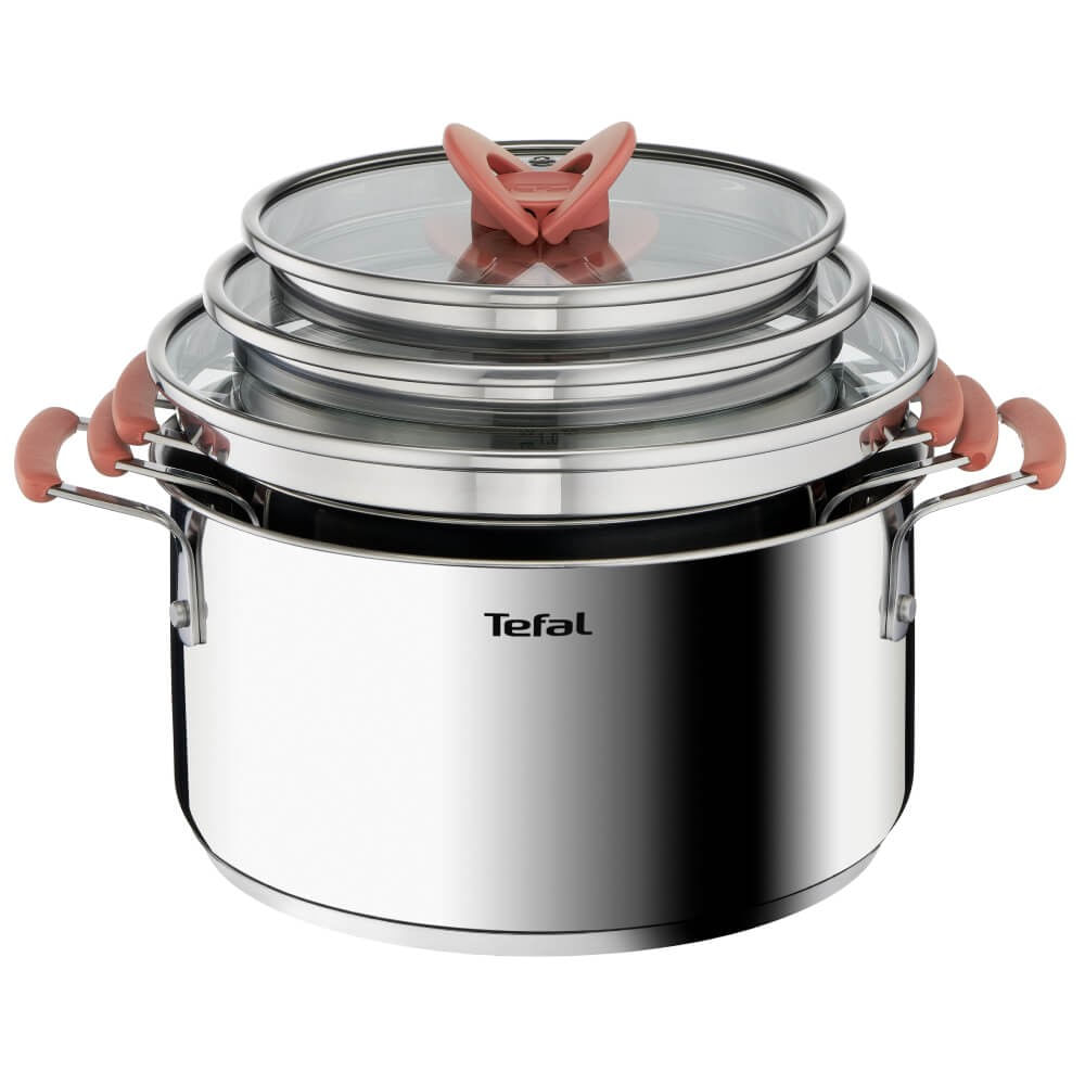 Set 6 piese Tefal Opti'Space G720S674, cratita 18 cm, oala 20/24 cm, 3 capace de sticla, otel inoxidabil, manere — imaginea 8