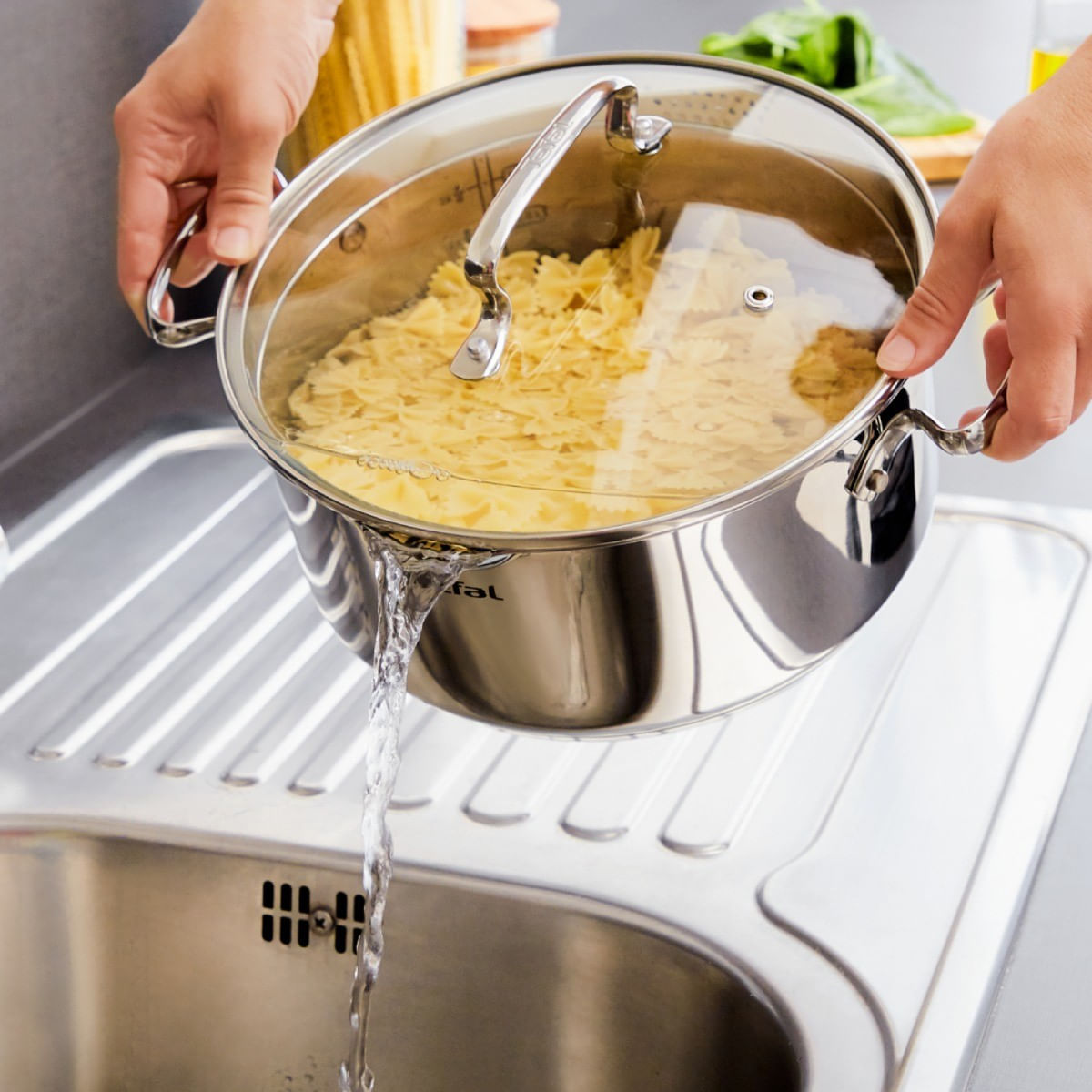 Set de 7 piese Tefal Duetto+ G719S735, oale cu capac de sticla 16 / 20 / 24 cm, cratita 16 cm, inductie, inox, manere — imaginea 4