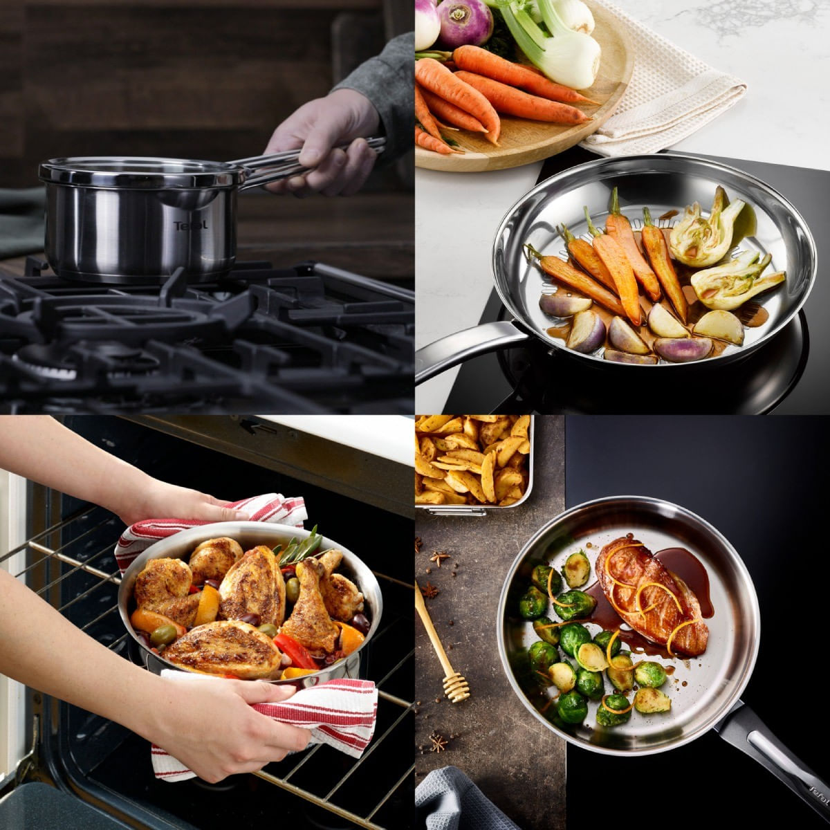 Set de 7 piese Tefal Duetto+ G719S735, oale cu capac de sticla 16 / 20 / 24 cm, cratita 16 cm, inductie, inox, manere — imaginea 9