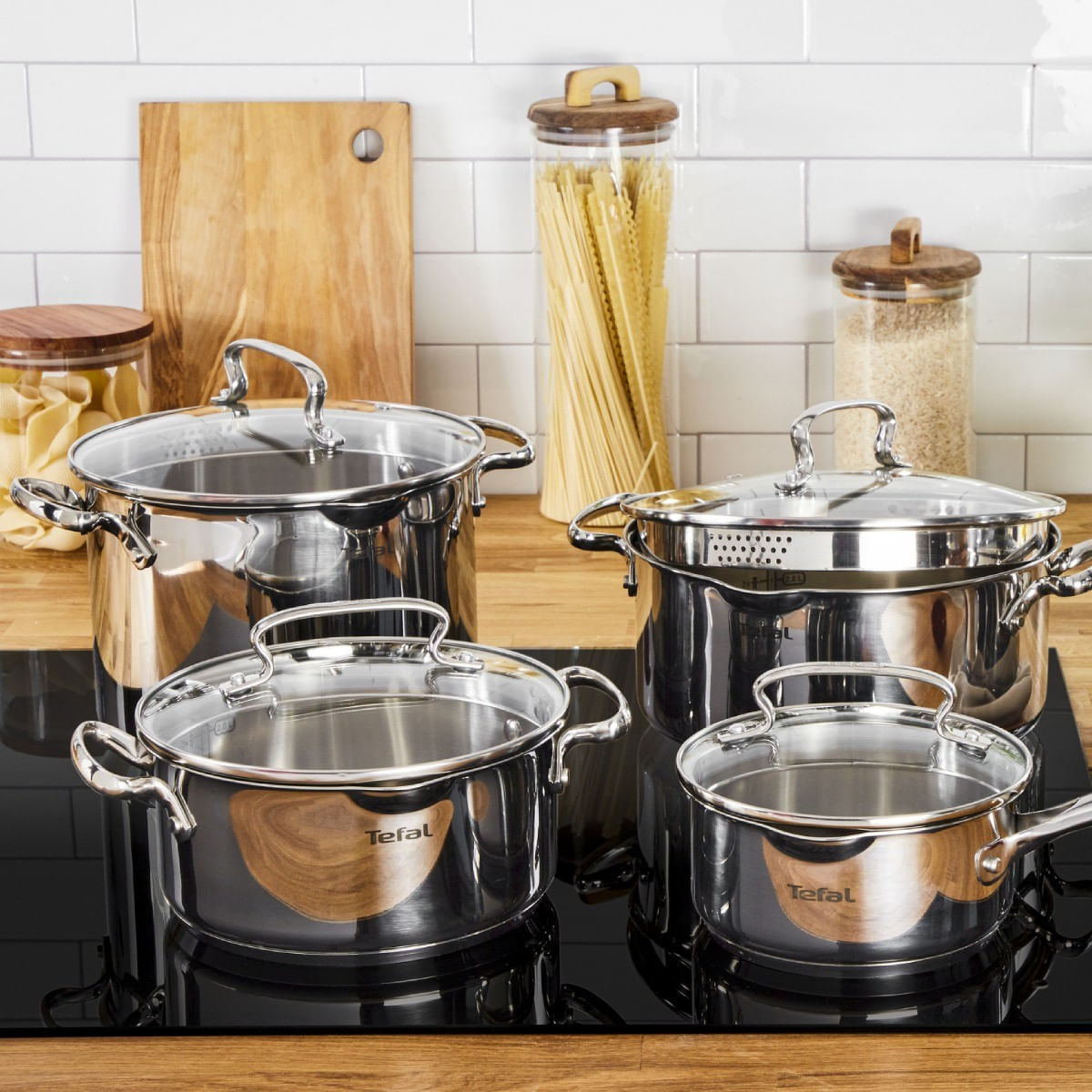 Set de 7 piese Tefal Duetto+ G719S735, oale cu capac de sticla 16 / 20 / 24 cm, cratita 16 cm, inductie, inox, manere — imaginea 10