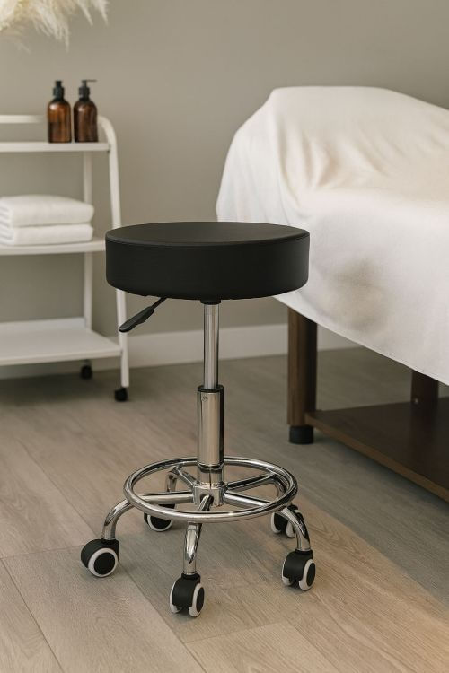 Scaun rotativ ergonomic pentru salon sau cabinet, reglabil pe inaltime 51-65 cm, sezut 34 cm din piele ecologica, maxim — imaginea 2