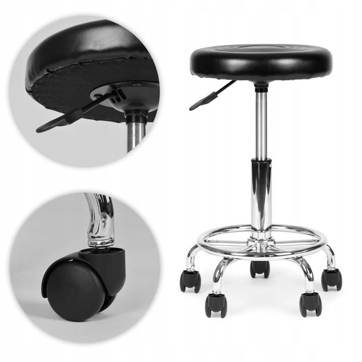 Scaun rotativ ergonomic pentru salon sau cabinet, reglabil pe inaltime 47-62 cm, sezut 34 cm din piele ecologica, maxim — imaginea 3