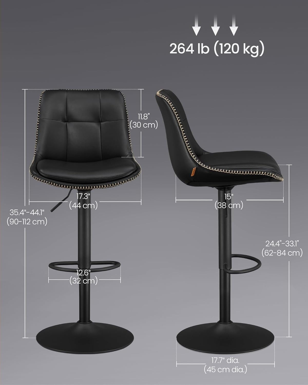 Set 2 scaune bar reglabile pe inaltime, rotative 360A°, cu spatar si suport pentru picioare, tapiterie PU — imaginea 3