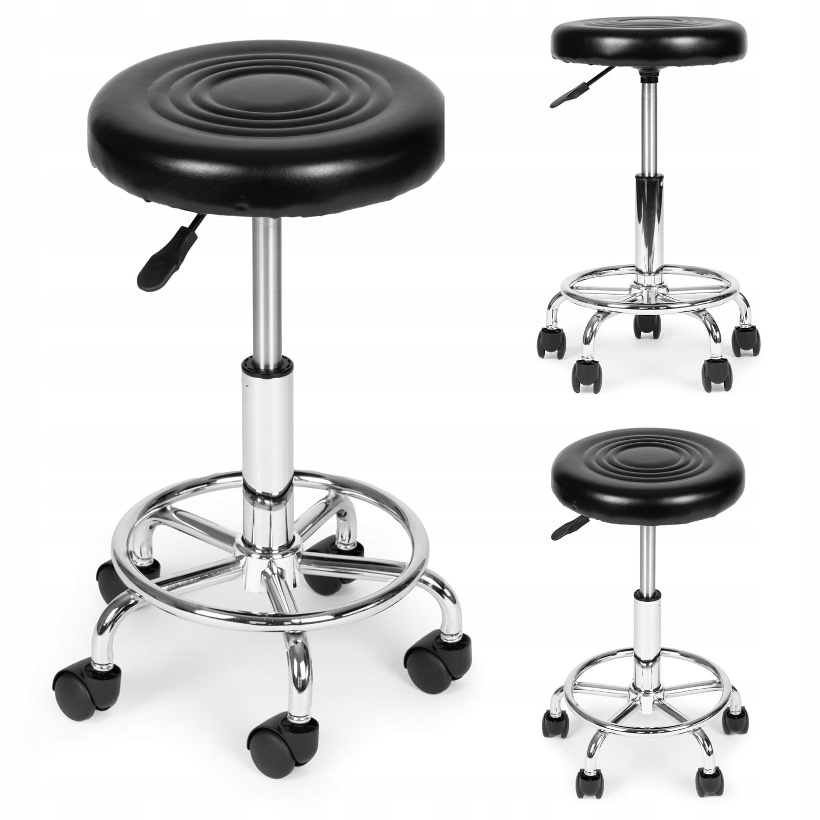 Scaun rotativ ergonomic pentru salon sau cabinet, reglabil pe inaltime 47-62 cm, sezut 34 cm din piele ecologica, maxim — imaginea 7
