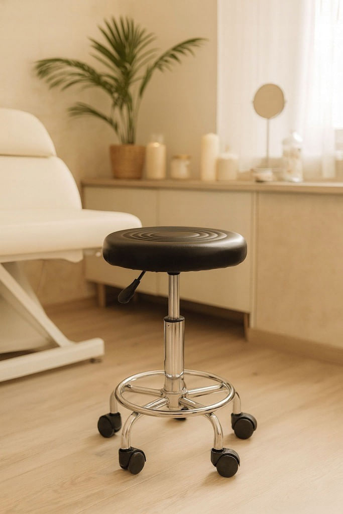 Scaun rotativ ergonomic pentru salon sau cabinet, reglabil pe inaltime 47-62 cm, sezut 34 cm din piele ecologica, maxim — imaginea 9