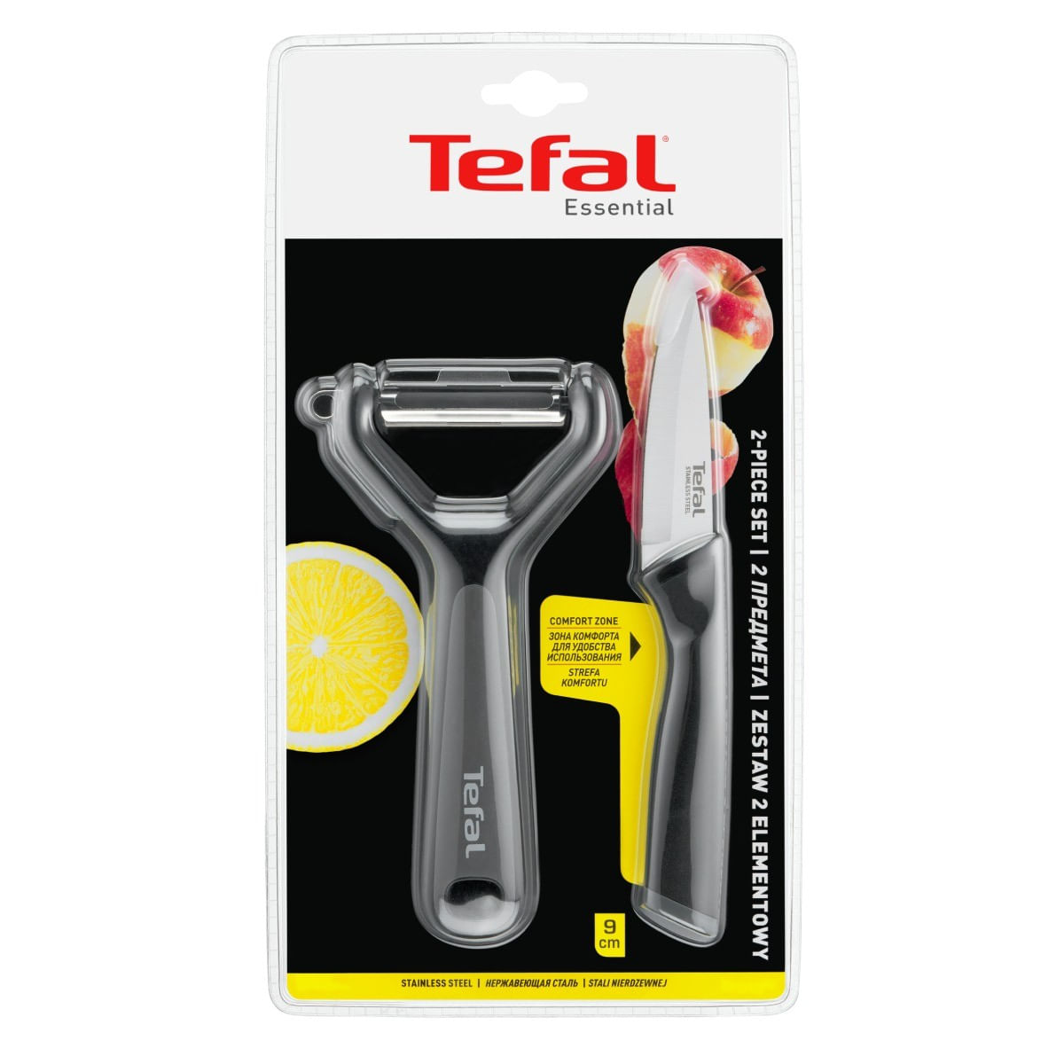 Set 2 accesorii Tefal Essential K2212S55, accesoriu pentru decojit legume si fructe, cutit, maner ergonomic, lama 9 cm — imaginea 3