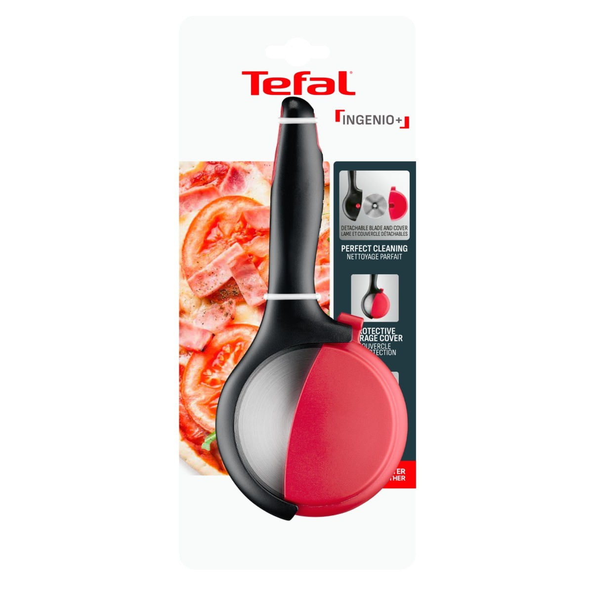 Cutit pizza Tefal Ingenio K1990334, inox, capac de protectie pentru lama, lama detasabila, negru & rosu — imaginea 8