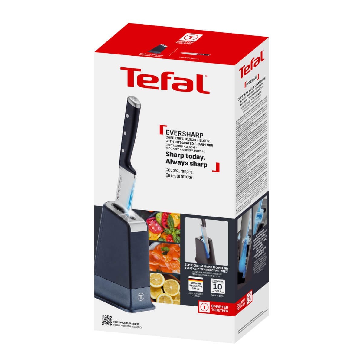 Cutitul bucatarului & suport Tefal EverSharp Pro K297S244, inox german, maner ergonomic, sistem de ascutire integrat — imaginea 5