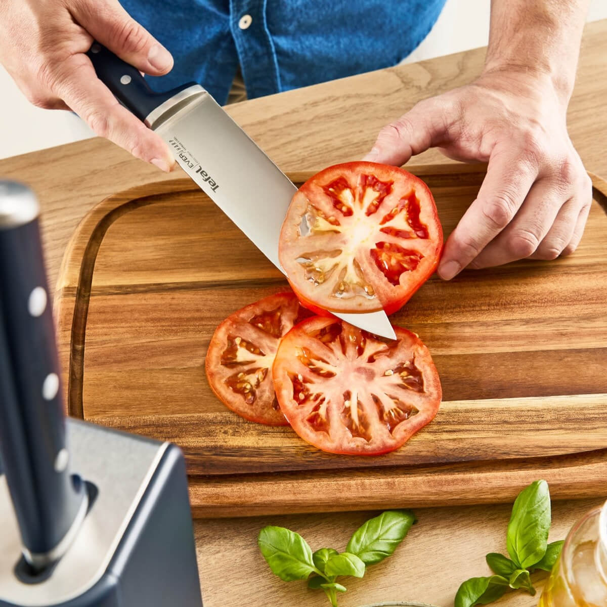 Cutitul bucatarului & suport Tefal EverSharp Pro K297S244, inox german, maner ergonomic, sistem de ascutire integrat — imaginea 10