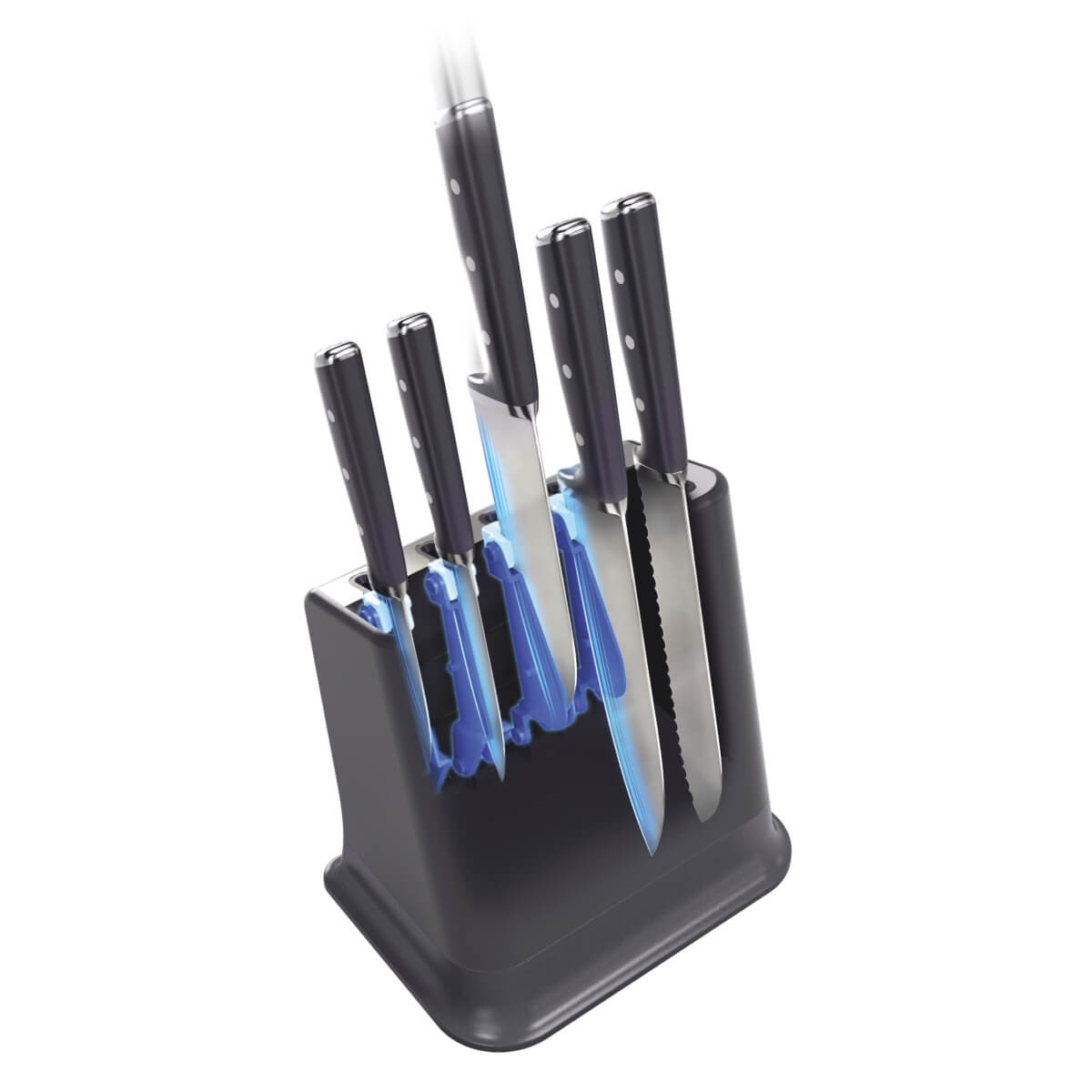 Set de 5 cutite & suport Tefal EverSharp Pro K297S644, inox german, maner ergonomic, sistem de ascutire integrat, negru — imaginea 3