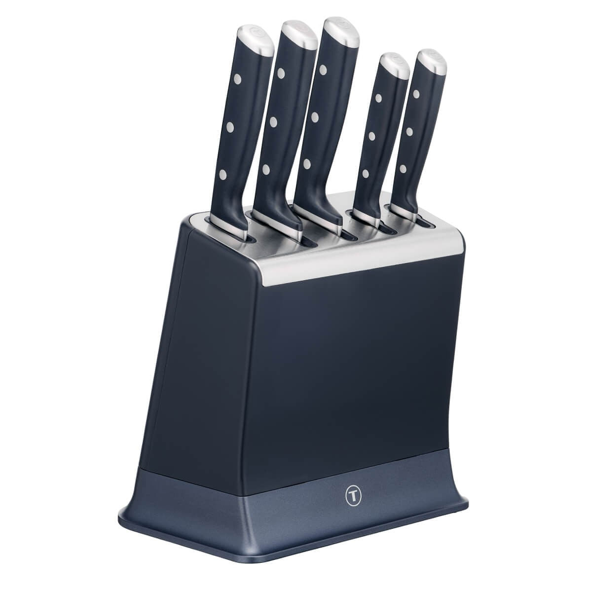 Set de 5 cutite & suport Tefal EverSharp Pro K297S644, inox german, maner ergonomic, sistem de ascutire integrat, negru — imaginea 4