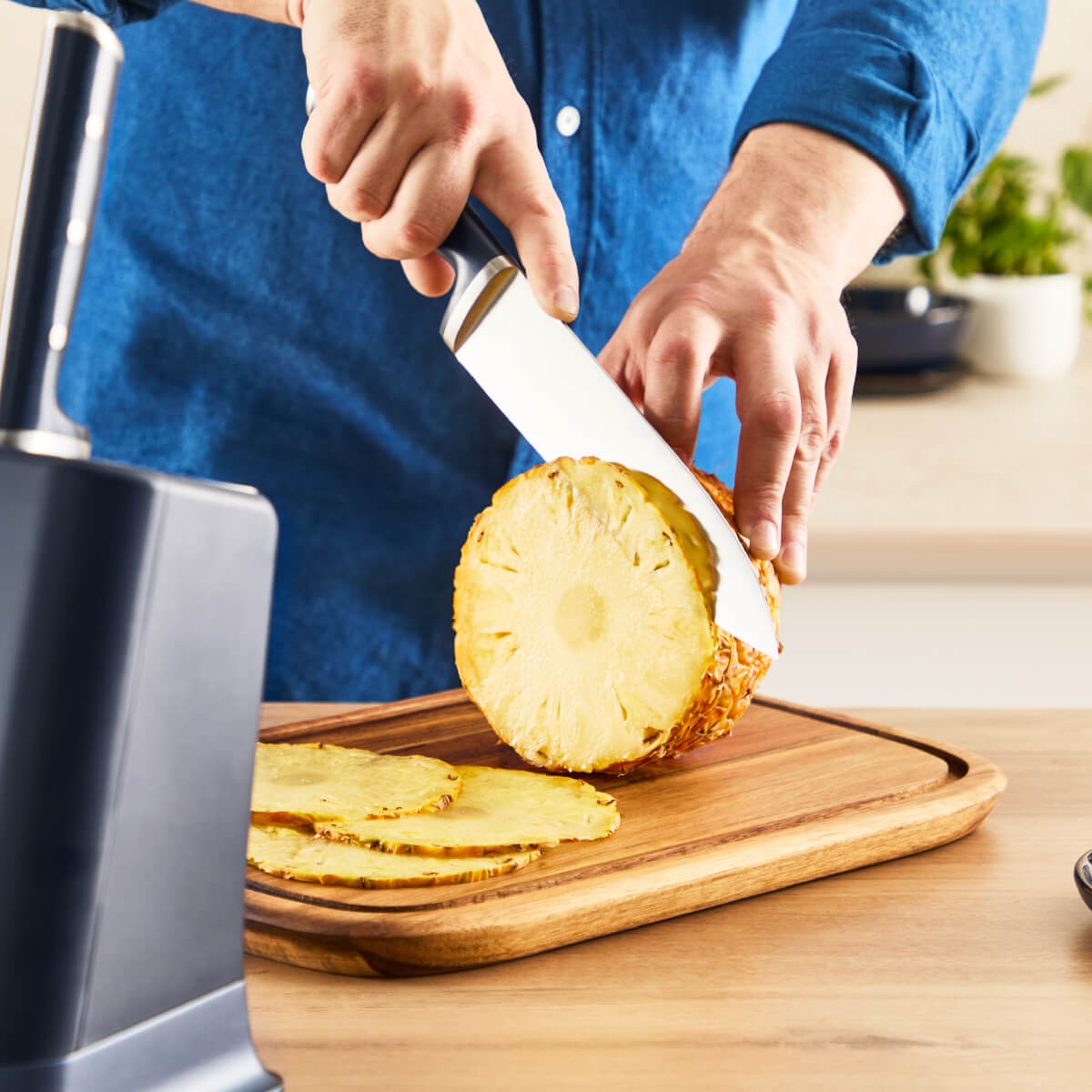 Set de 5 cutite & suport Tefal EverSharp Pro K297S644, inox german, maner ergonomic, sistem de ascutire integrat, negru — imaginea 9