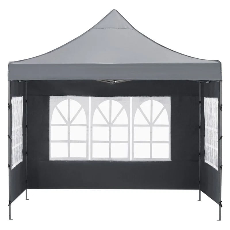 Cort pavilion de gradina, pliere rapida, 300x300 cm, inaltime reglabila, cu 3 pereti laterali, impermeabil, gri — imaginea 2
