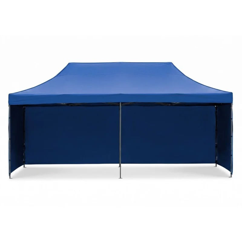 Cort pavilion de gradina, pliere rapida, 300x600 cm, inaltime reglabila, cu 3 pereti laterali, impermeabil, albastru — imaginea 3