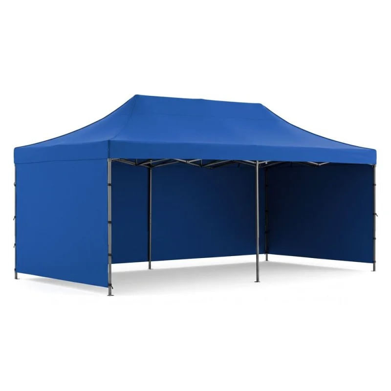 Cort pavilion de gradina, pliere rapida, 300x600 cm, inaltime reglabila, cu 3 pereti laterali, impermeabil, albastru — imaginea 4