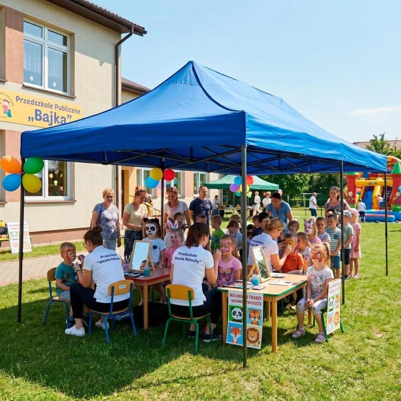 Cort pavilion de gradina, pliere rapida, 300x600 cm, inaltime reglabila, cu 3 pereti laterali, impermeabil, albastru — imaginea 10