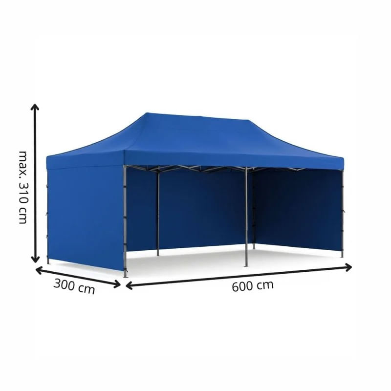 Cort pavilion de gradina, pliere rapida, 300x600 cm, inaltime reglabila, cu 3 pereti laterali, impermeabil, albastru — imaginea 11