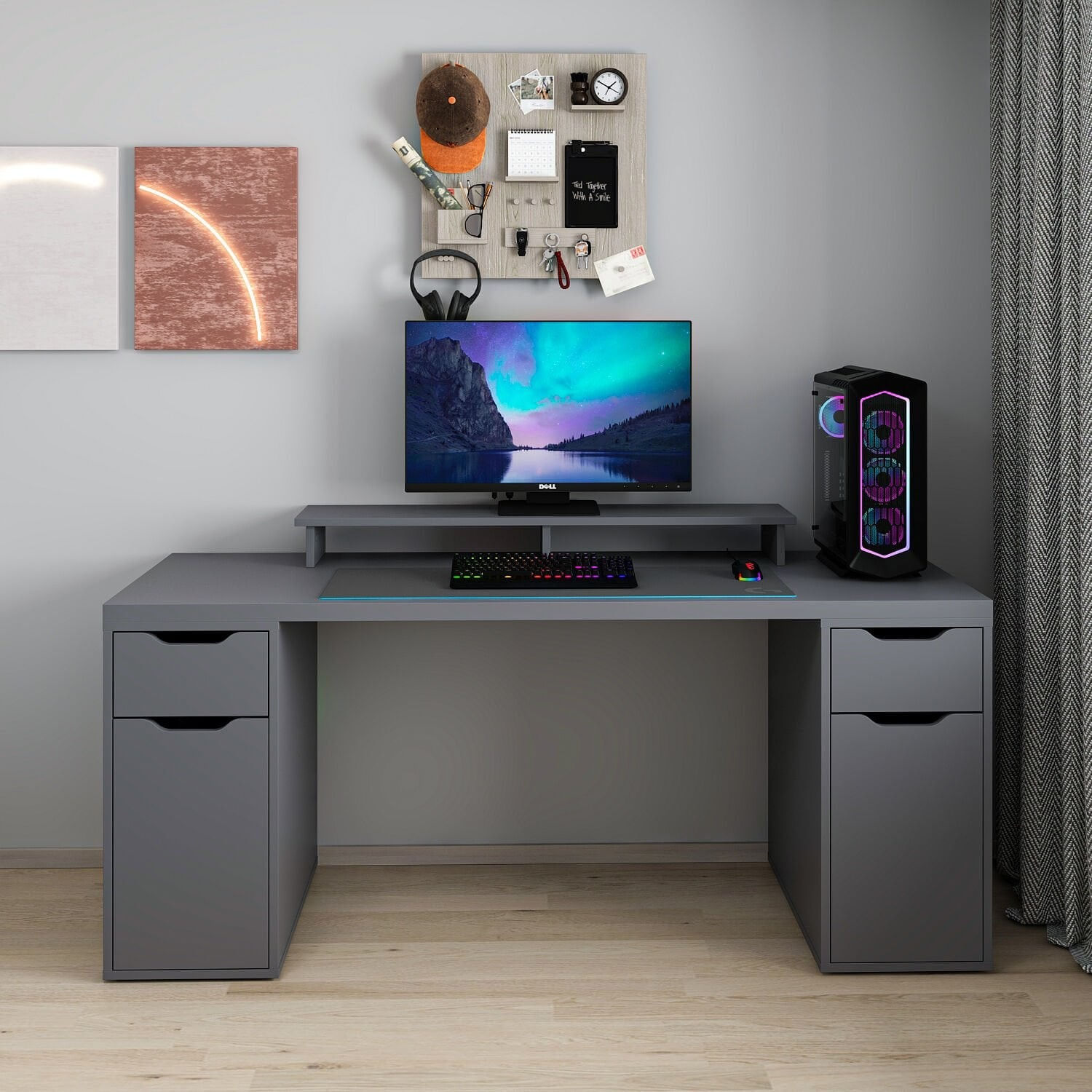 Birou Alen 180cm 2 Drawer 2 Cabinet, 180 x 75 x 60 cm, PAL melaminat — imaginea 7