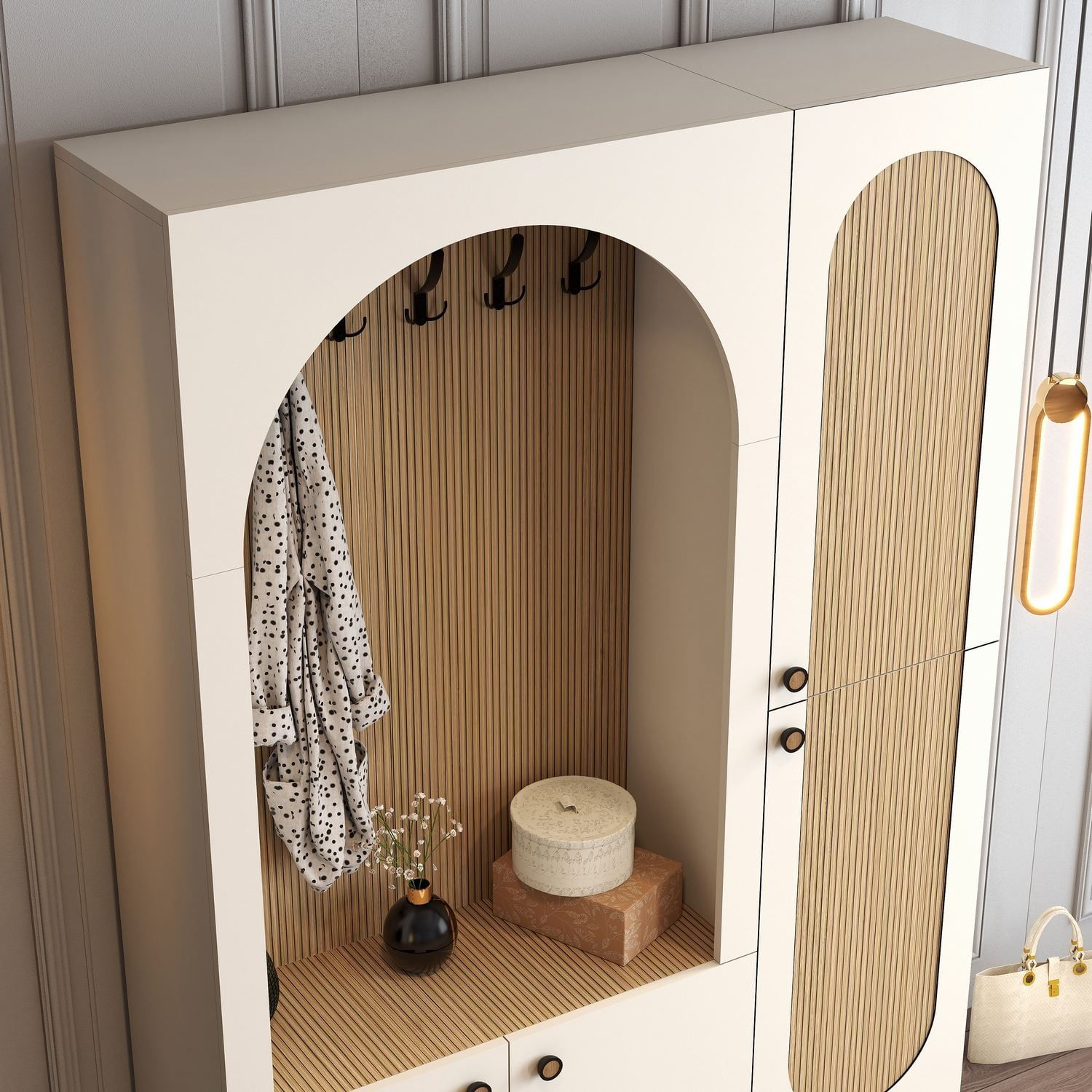 Cuier hol Palermo Kl, 135 x 200, 6 x 37 cm, PAL melaminat, spațiu de depozitare, fixare pe perete, capacitate 8 kg, crem — imaginea 2