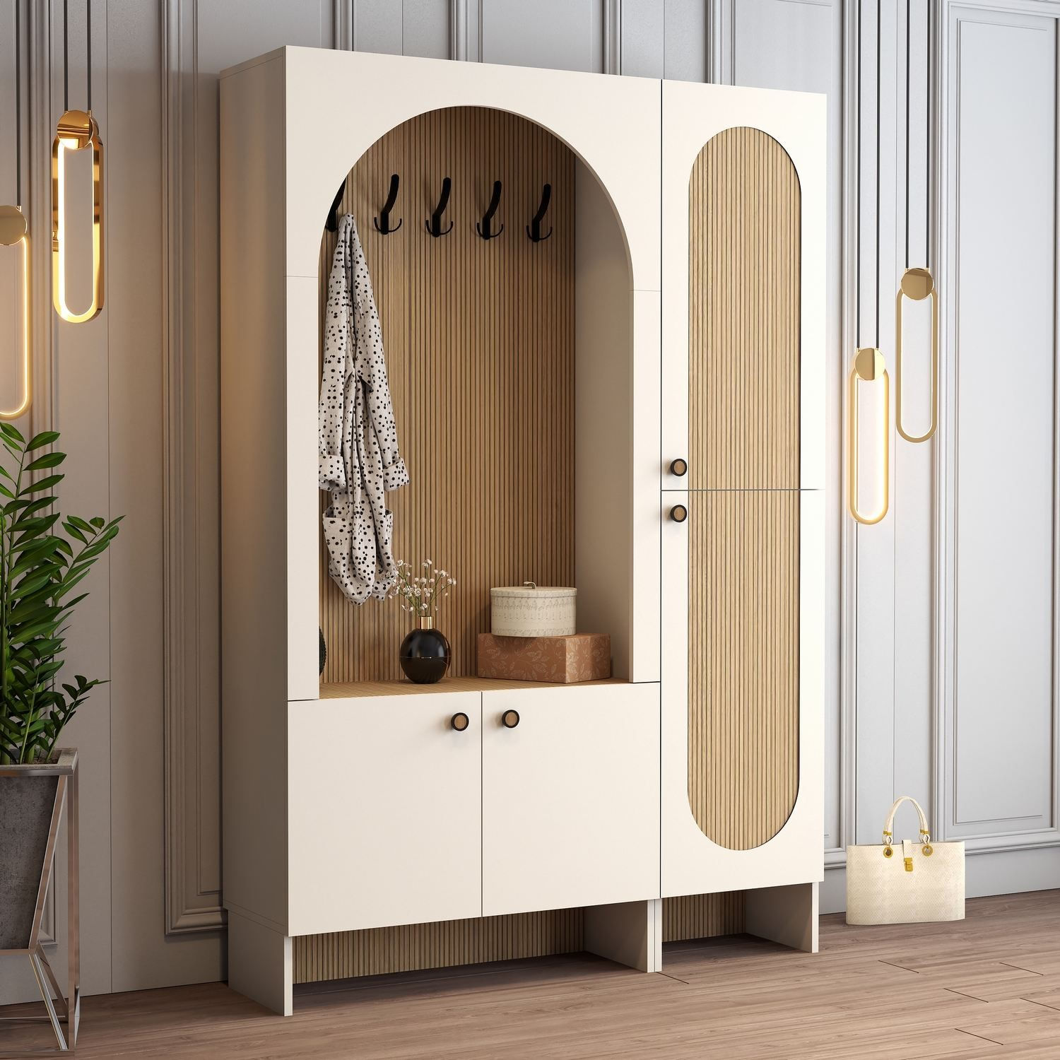 Cuier hol Palermo Kl, 135 x 200, 6 x 37 cm, PAL melaminat, spațiu de depozitare, fixare pe perete, capacitate 8 kg, crem — imaginea 5